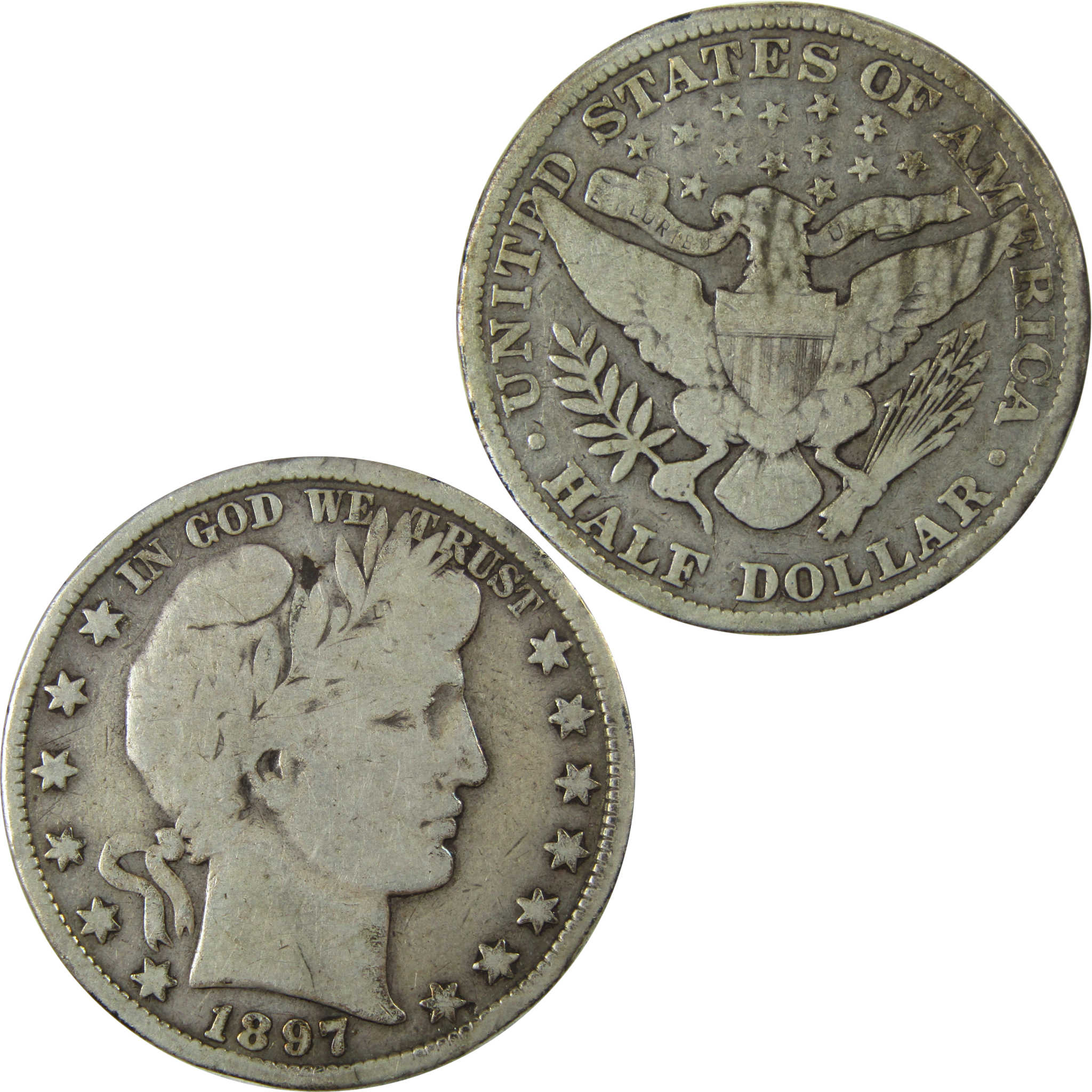 1897 Barber Silver Half Dollar VG Very Good 50c Coin SKU:I25964