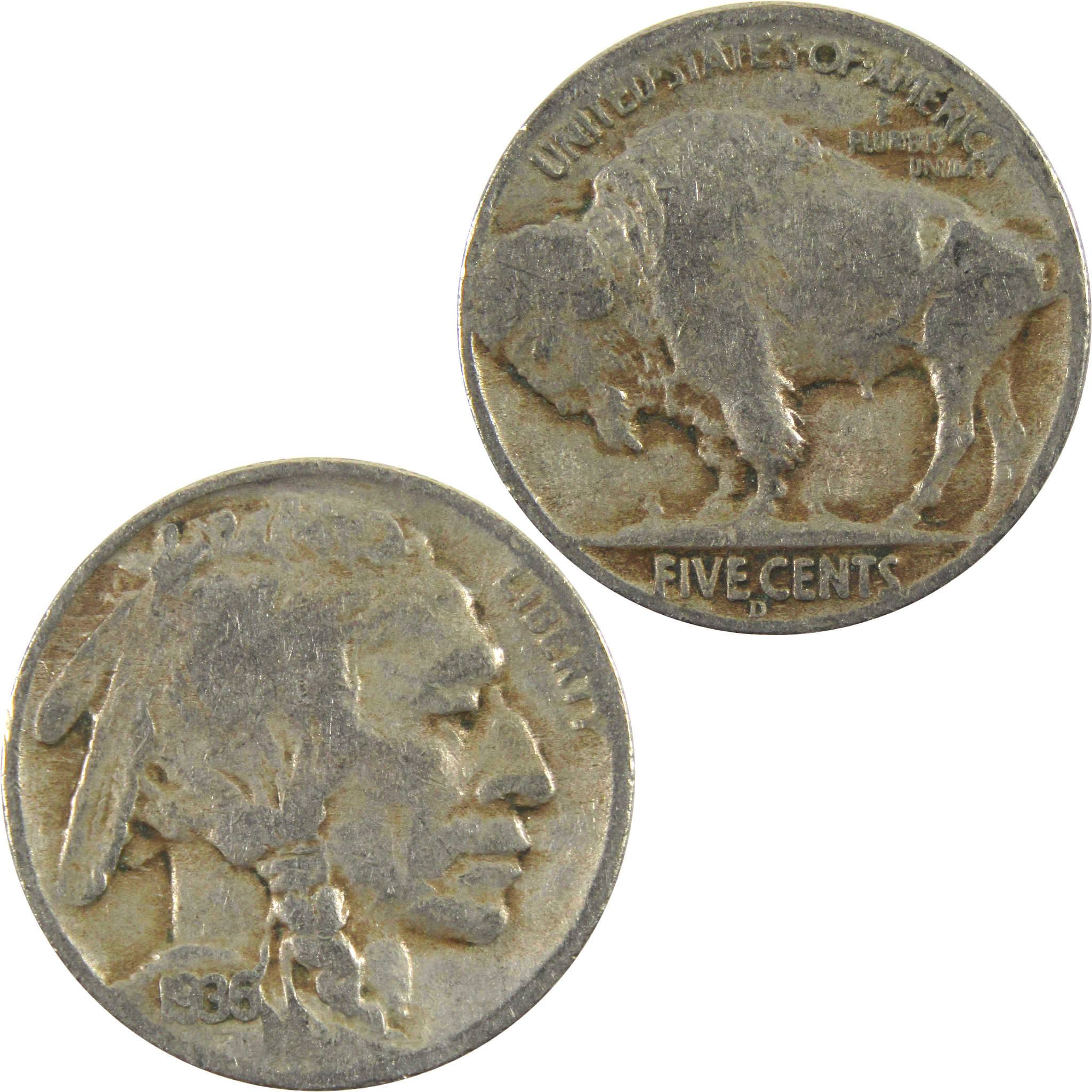 1936 D Indian Head Buffalo Nickel AG About Good 5c Coin