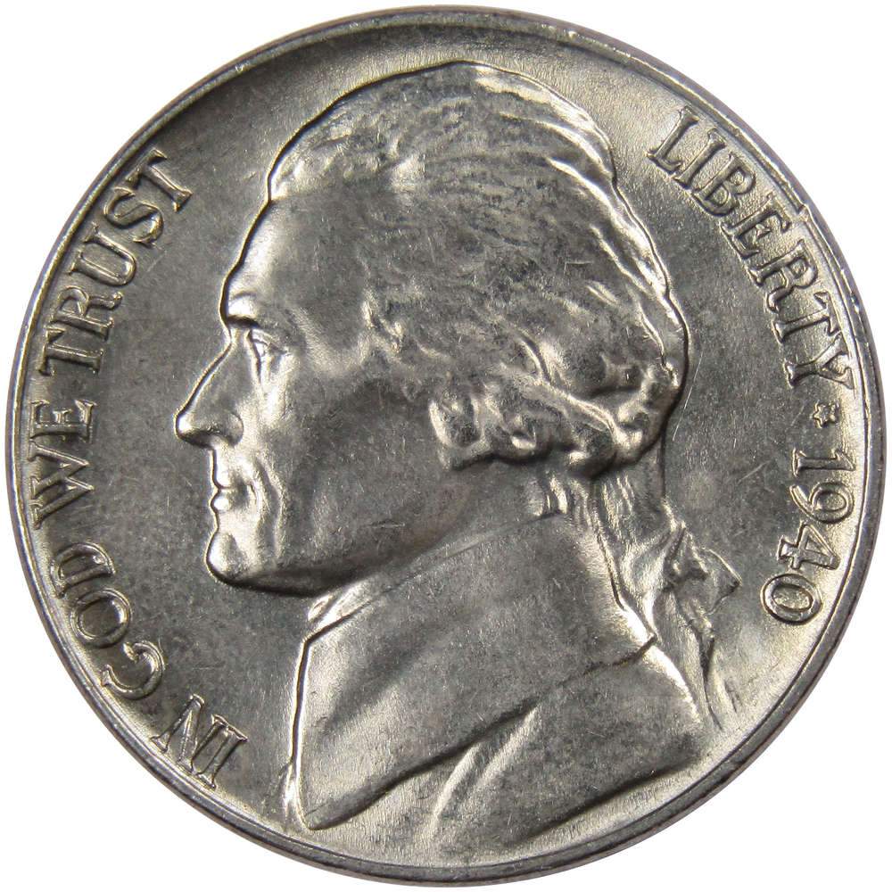 1940 Jefferson Nickel Uncirculated 5c Coin