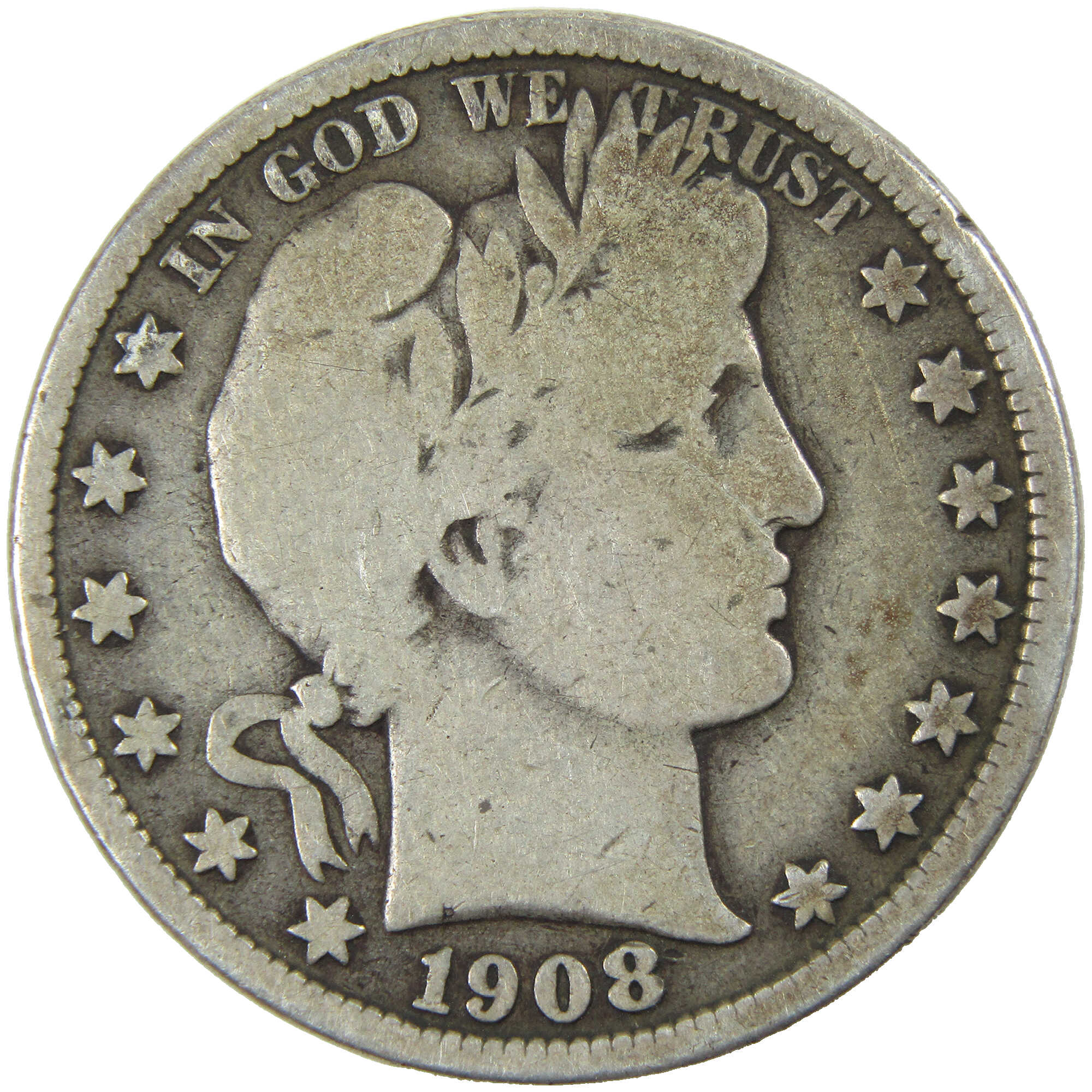 1908 D Barber Half Dollar G Good Silver 50c Coin SKU:I12787