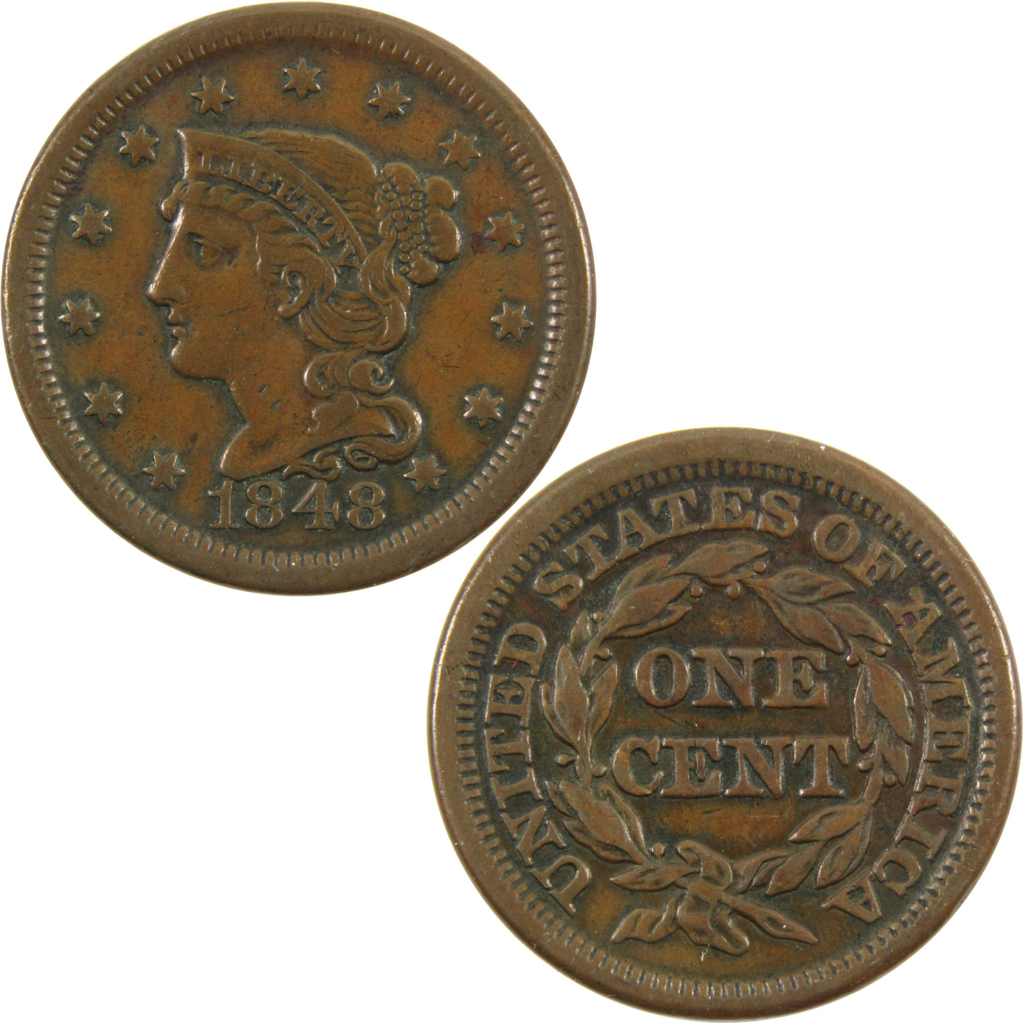 1848 Braided Hair Large Cent F/VF Fine Very Fine Copper SKU:I10992