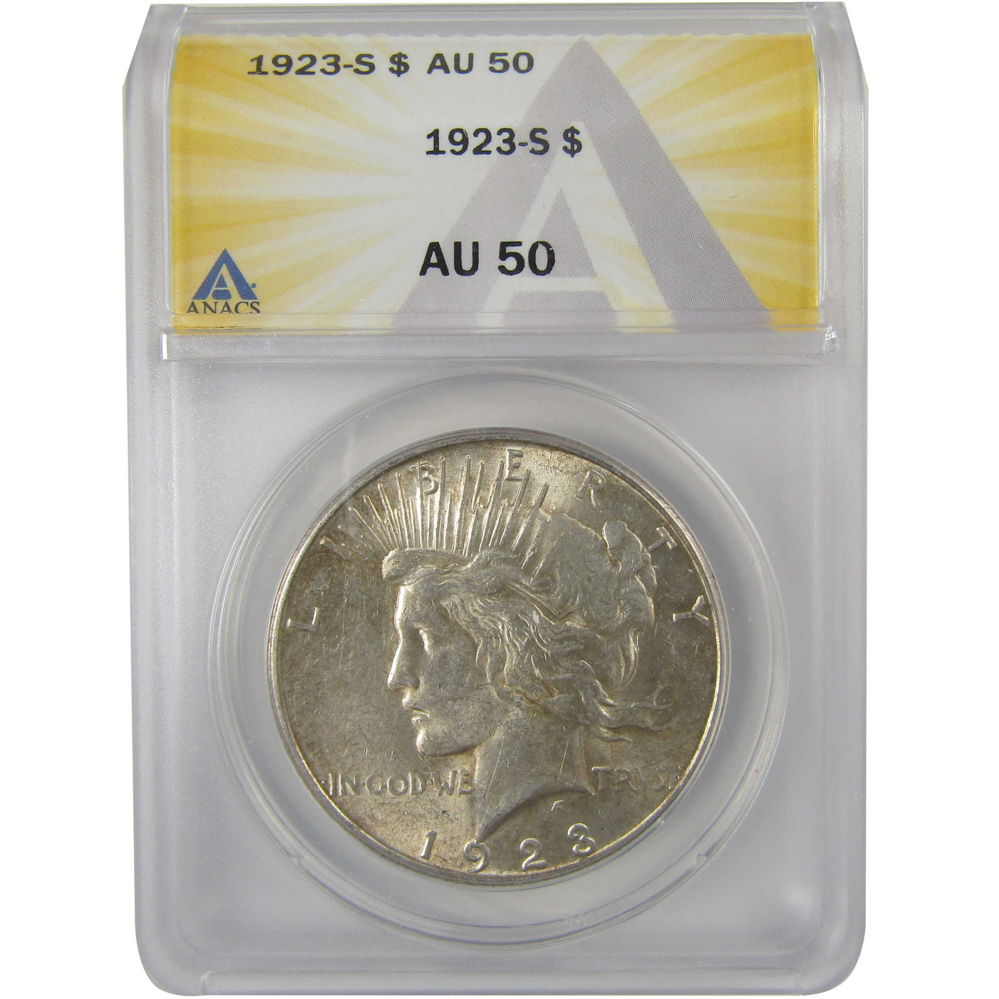 1923 S Peace Dollar AU 50 ANACS Silver $1 Coin SKU:I20887