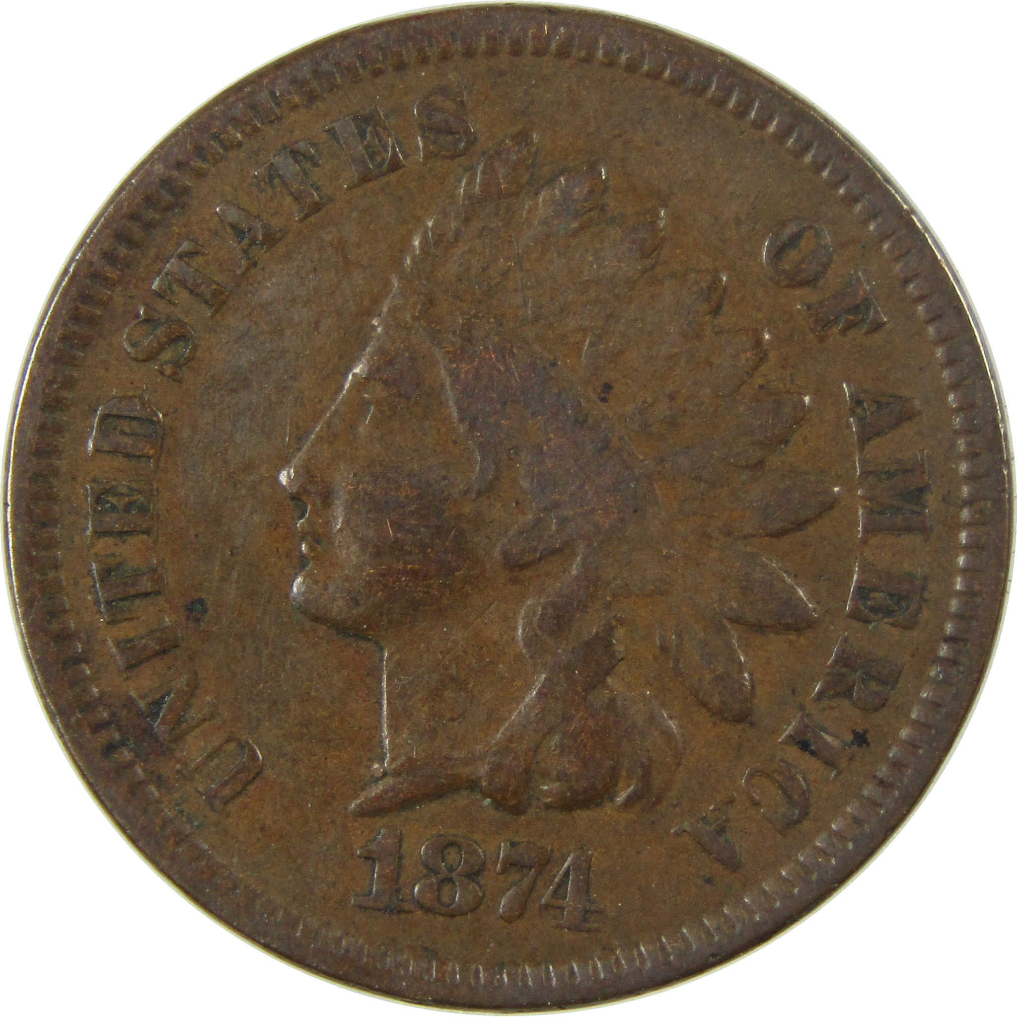 1874 Indian Head Cent VG Very Good Details Penny 1c Coin SKU:I27254