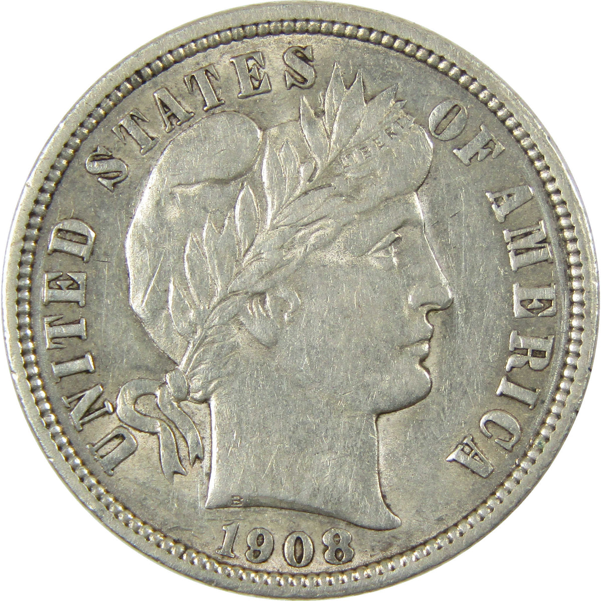 1908 Barber Silver Dime AU About Uncirculated 10c Coin Collectible