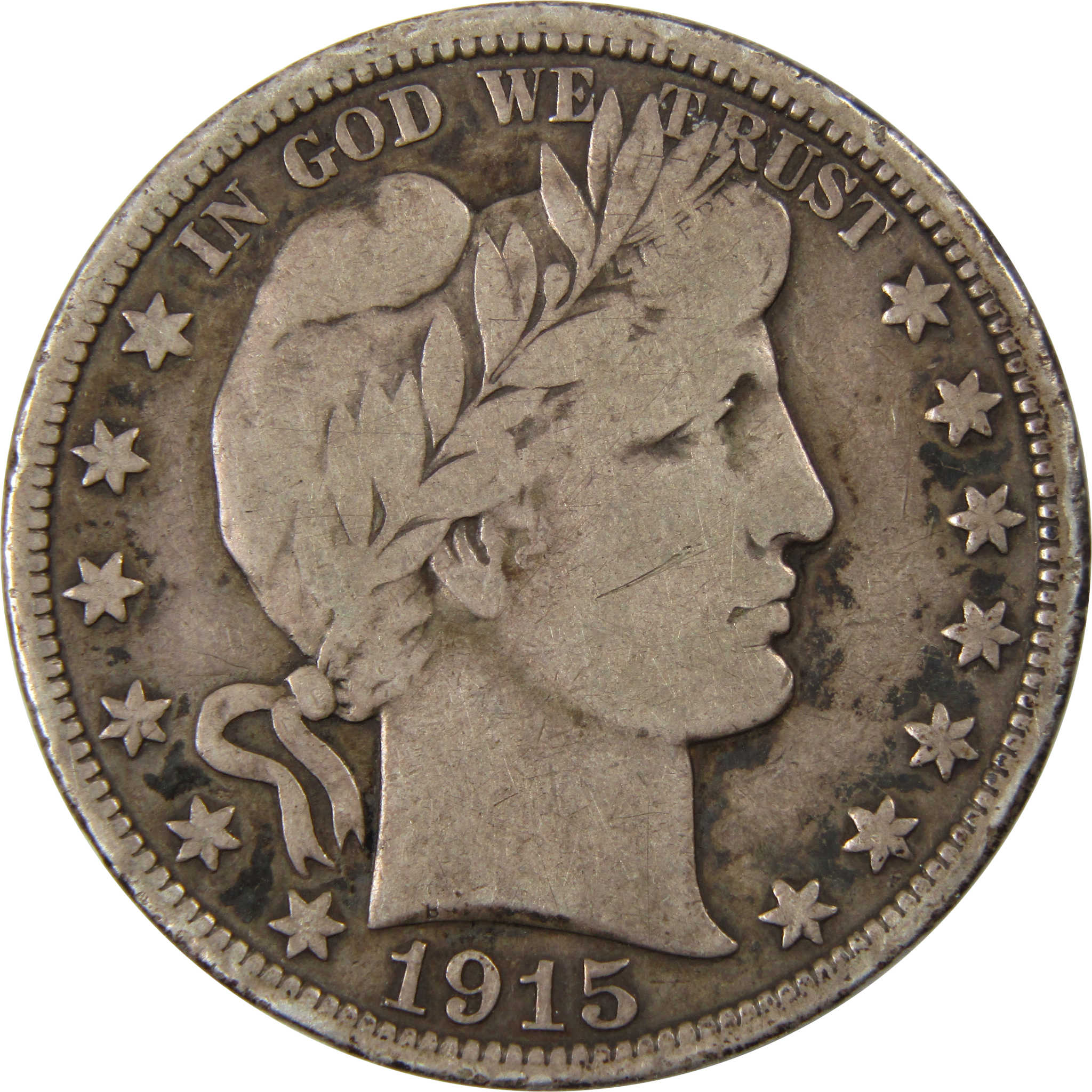 1915 D Barber Half Dollar F Fine 90% Silver 50c Coin SKU:I10172