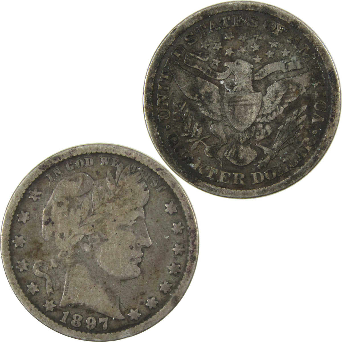 1897 Barber Silver Quarter VG Very Good 25c Coin SKU:I28534