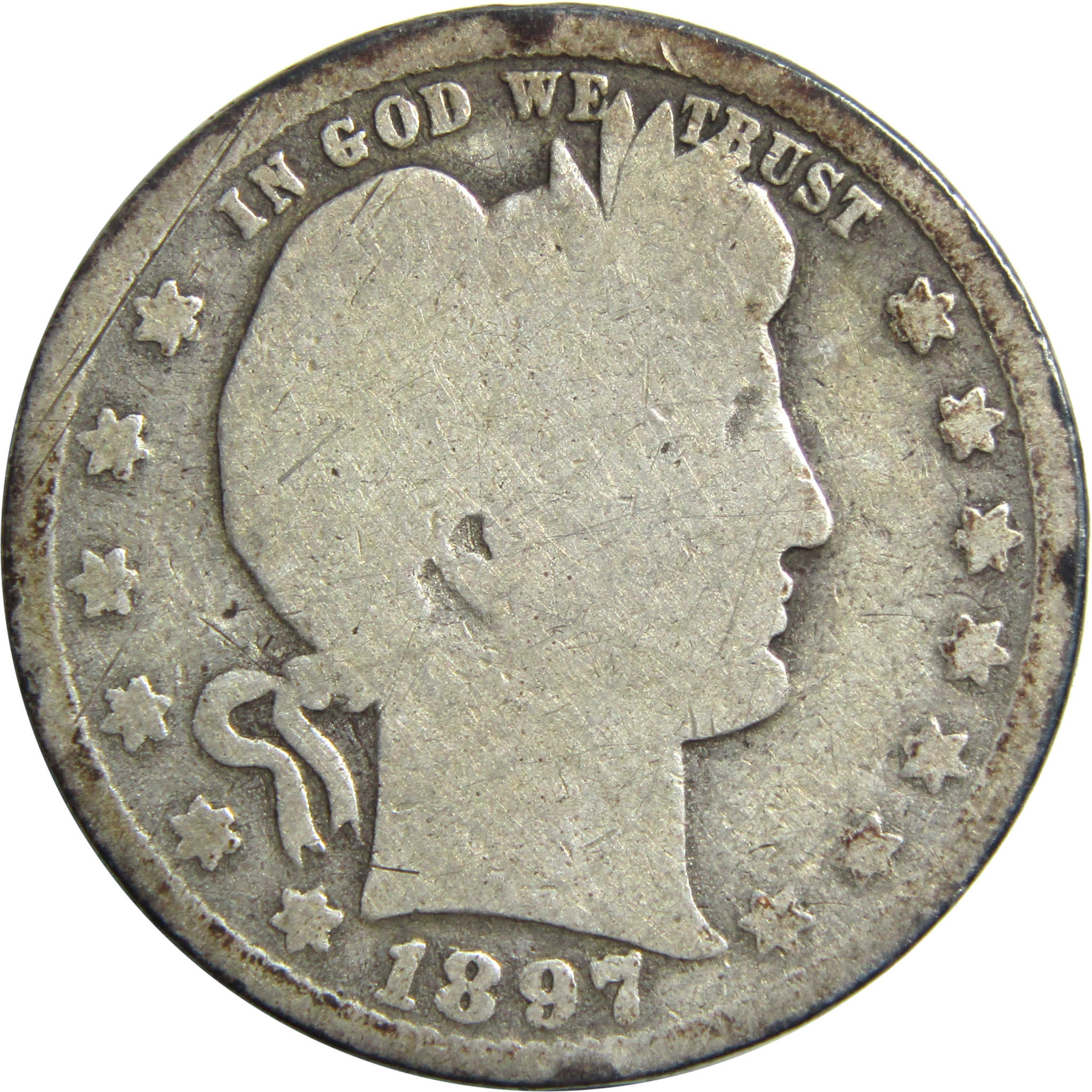 1897 O Barber Quarter G Good Silver 25c Coin SKU:I13237