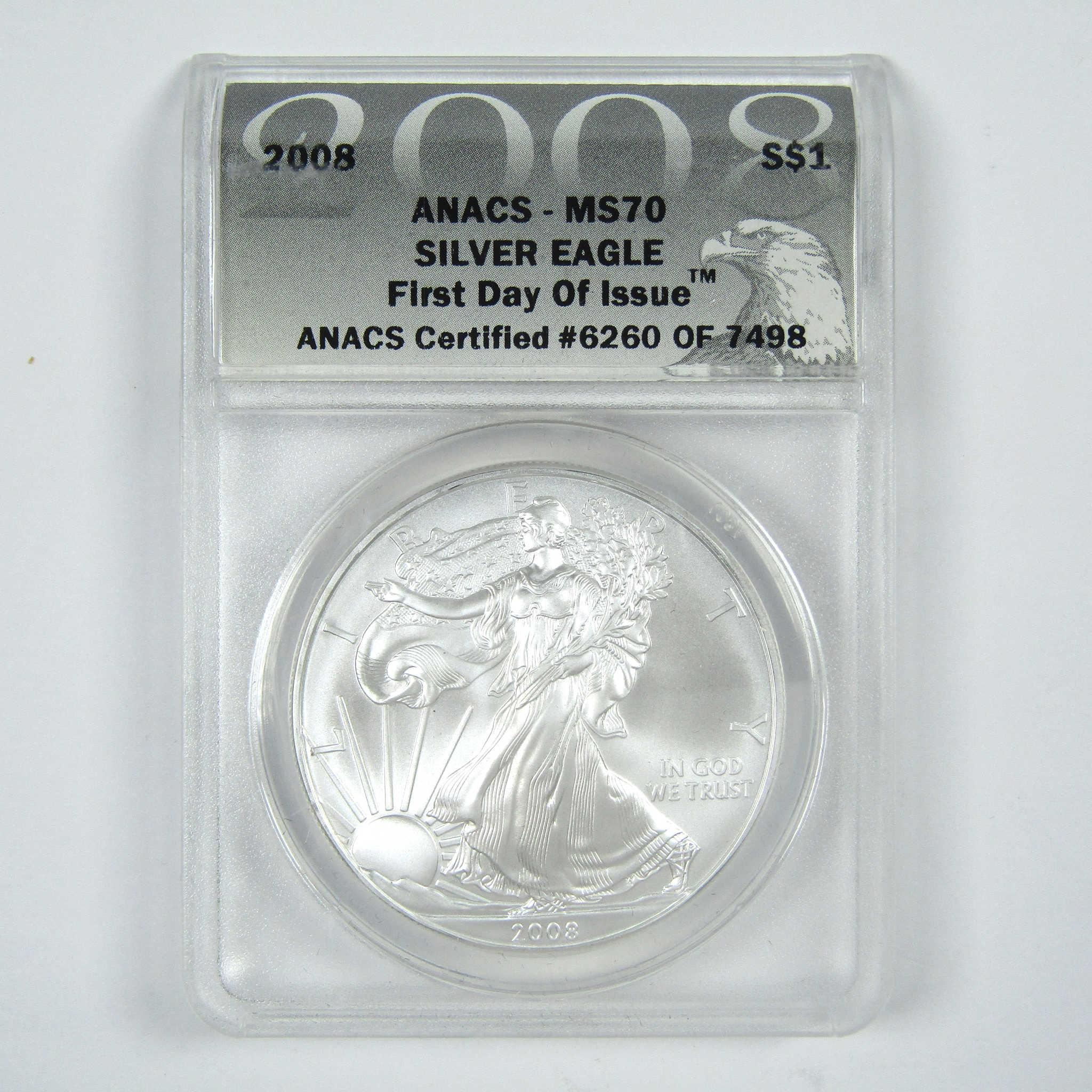 2008 American Silver Eagle MS 70 ANACS $1 First Day SKU:CPC8035