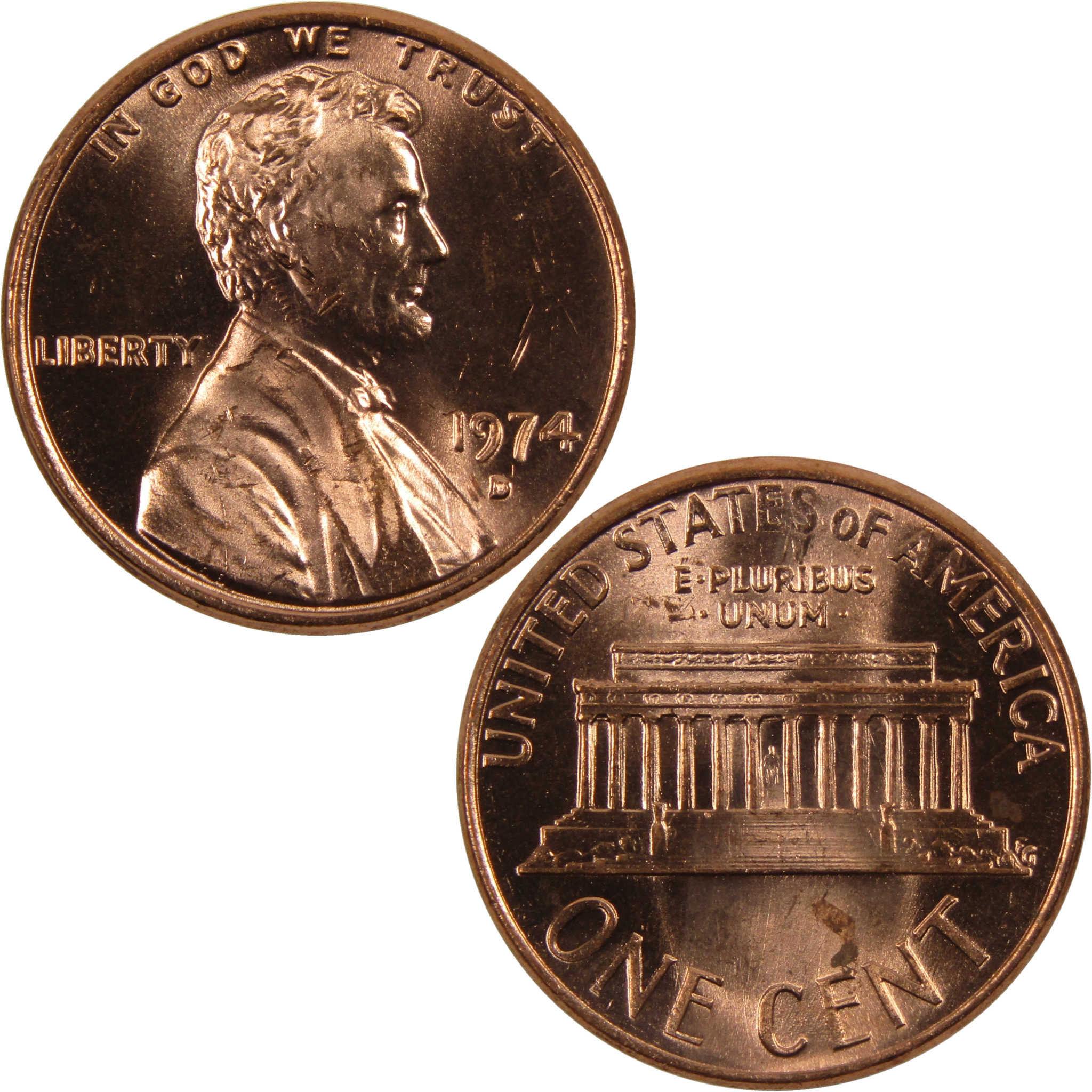 1974 D Lincoln Memorial Cent BU Uncirculated Penny 1c Coin