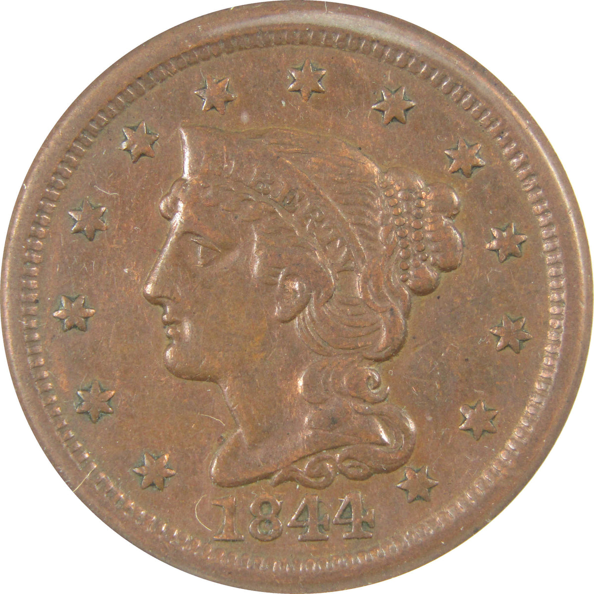 1844/81 N-2 Braided Hair Large 1c EF 40 Details ANACS SKU:I28574