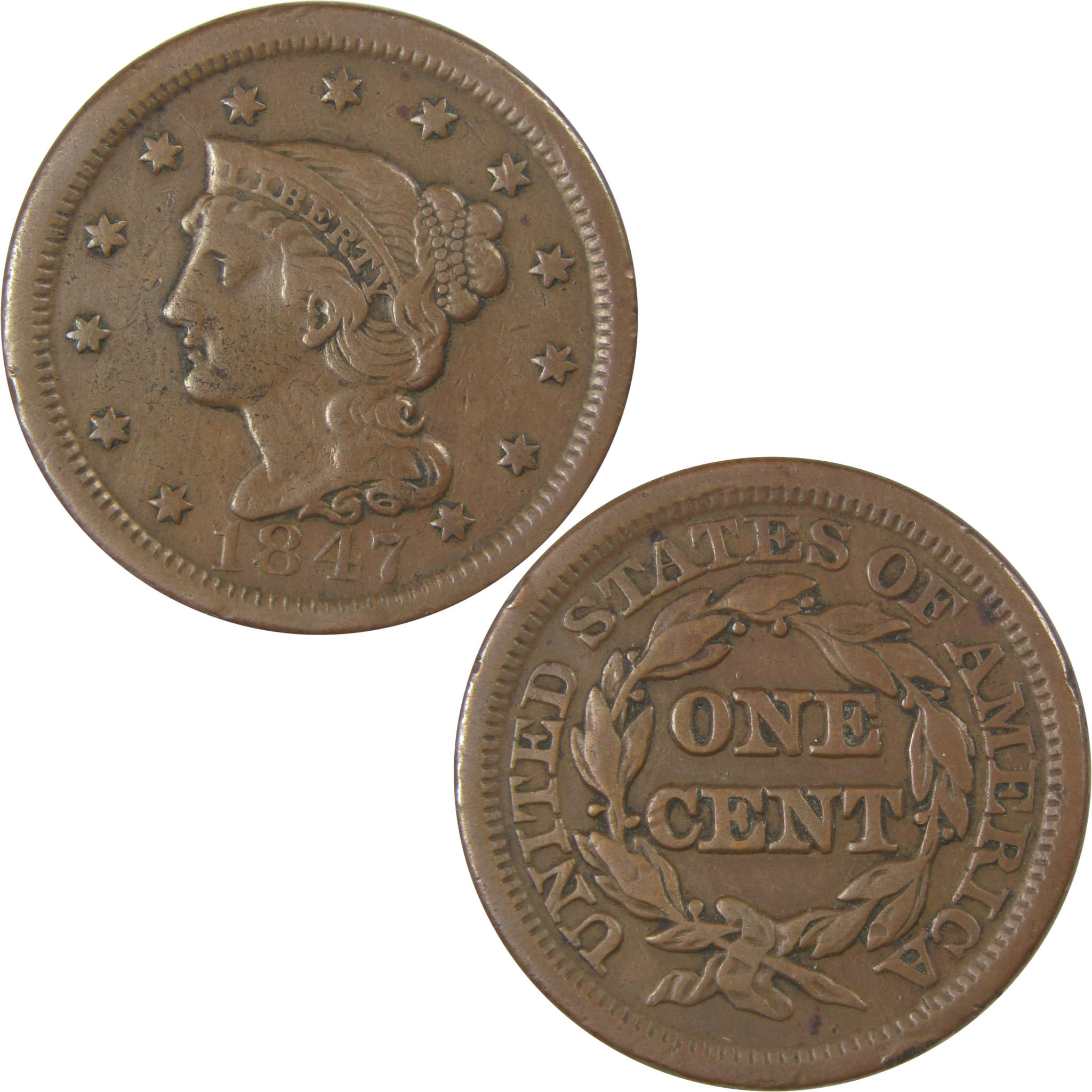 1847 Braided Hair Copper Large Cent VF Very Fine Details SKU:I23856