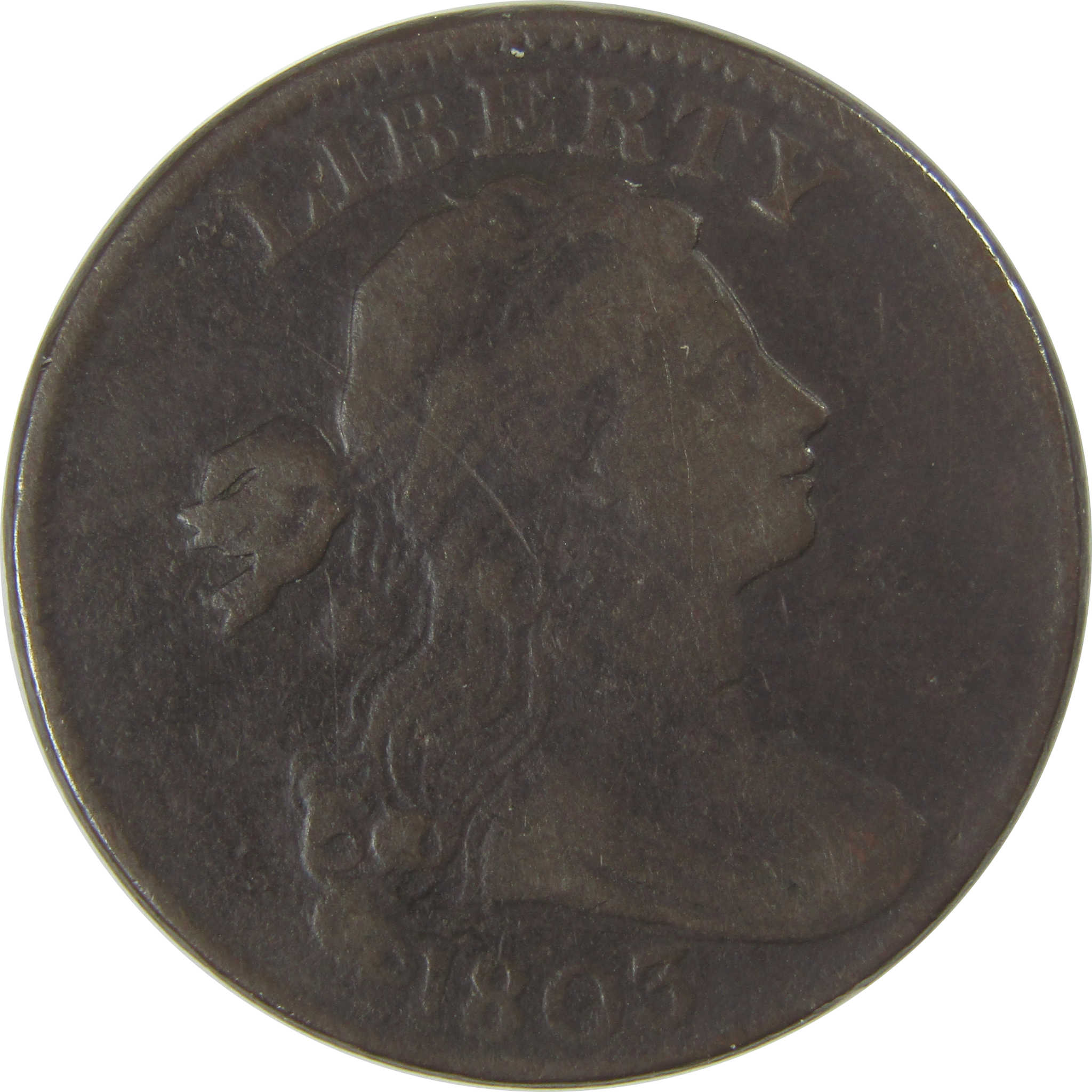 1803 No Stems Draped Bust Large Cent F Fine Copper Penny SKU:I22618