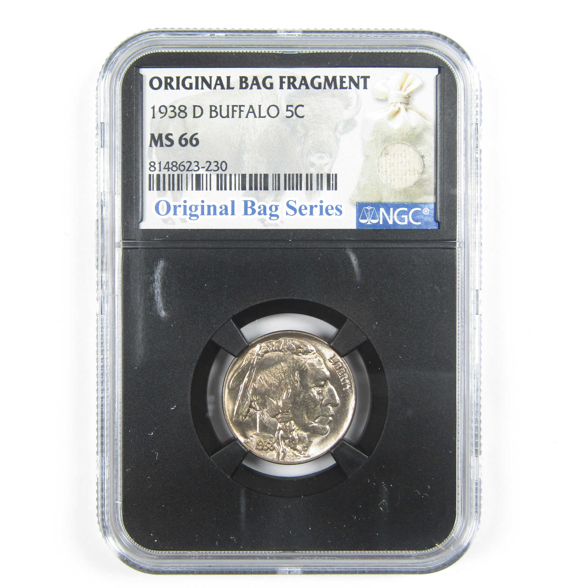 1938 D Buffalo Nickel MS 66 NGC 5c Original Bag Fragment SKU:I14585