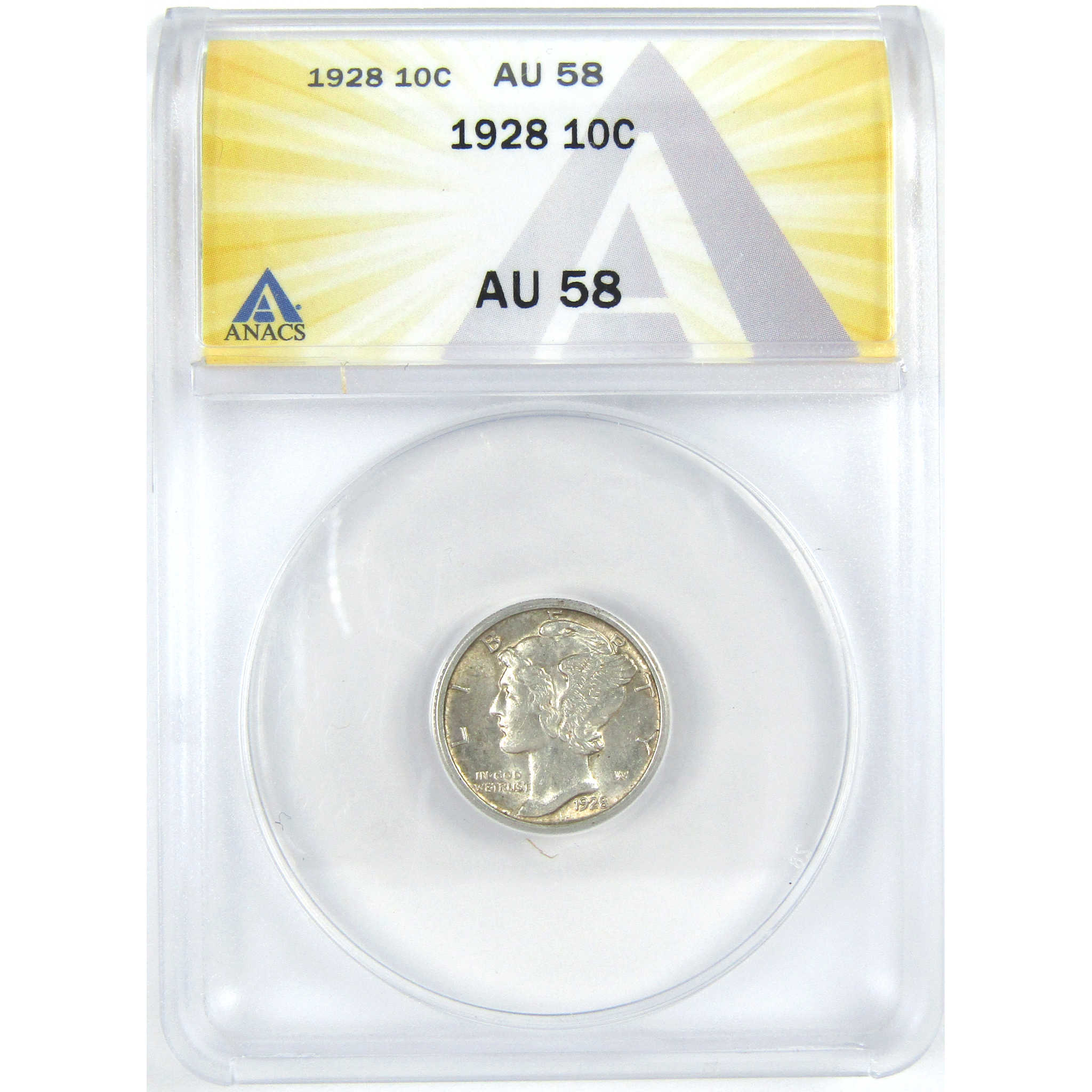 1928 Mercury Dime AU 58 ANACS Silver 10c Coin SKU:I16312