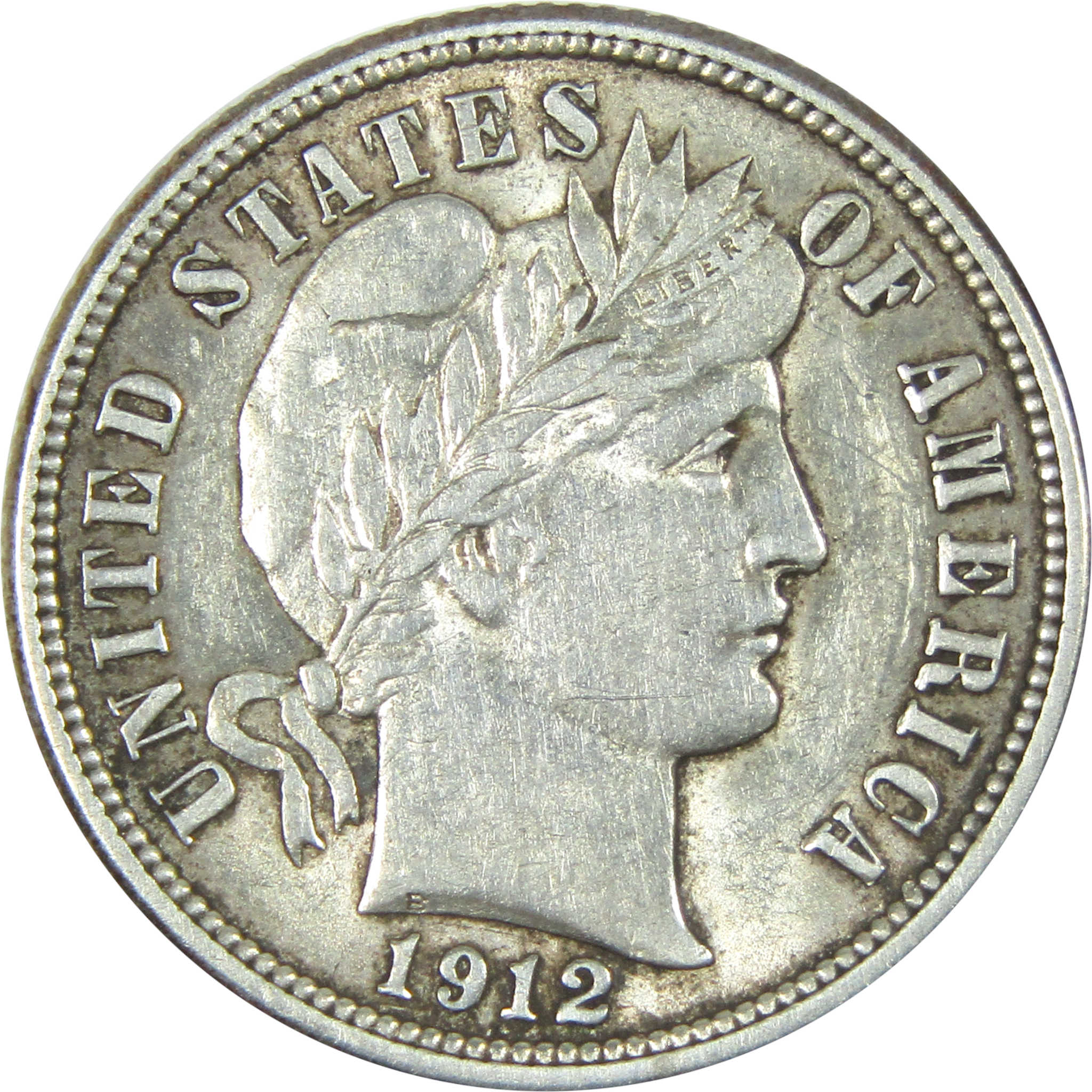 1912 Barber Dime Borderline Uncirculated Silver 10c Coin SKU:I15178