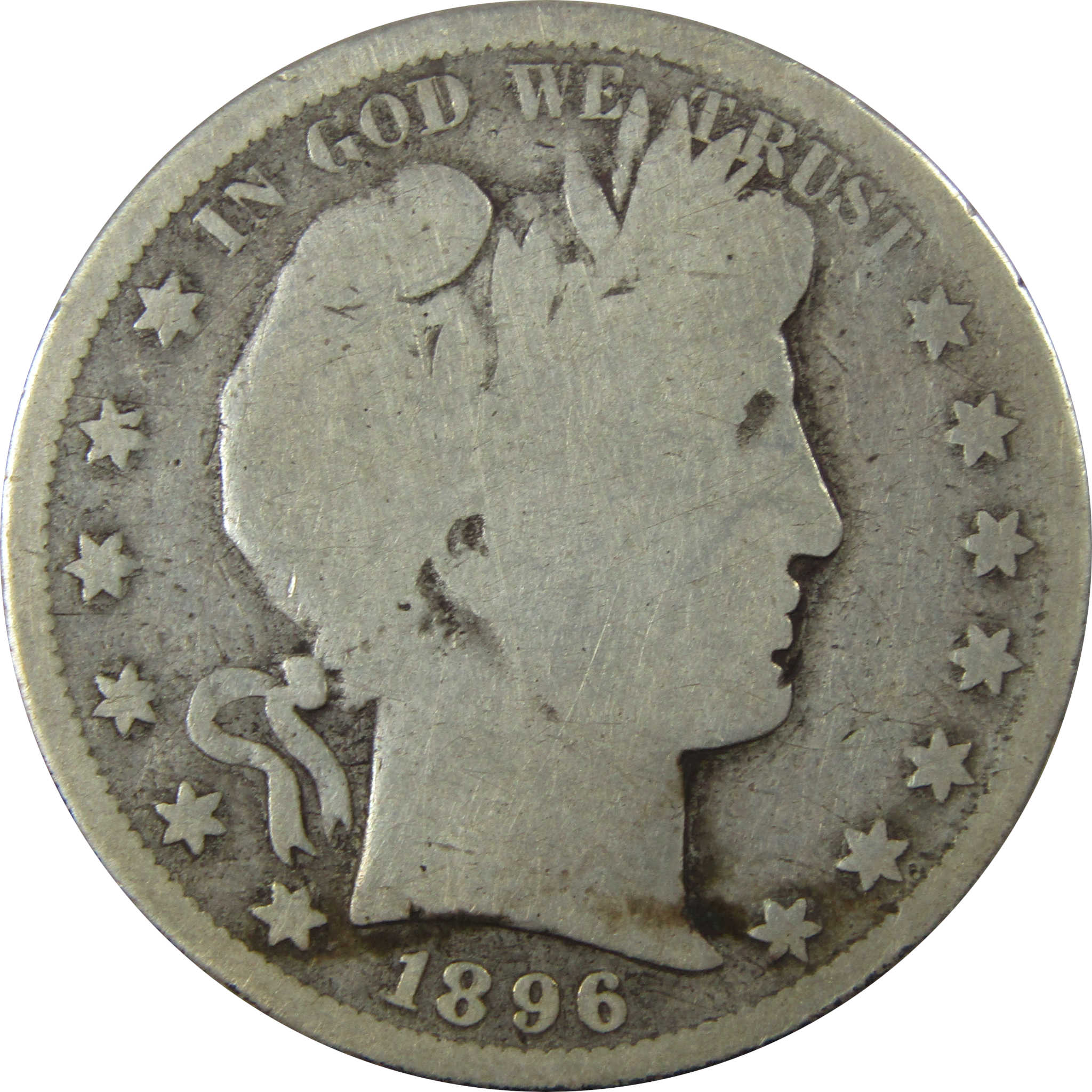 1896 S Barber Silver Half Dollar AG About Good 50c Coin SKU:I25965