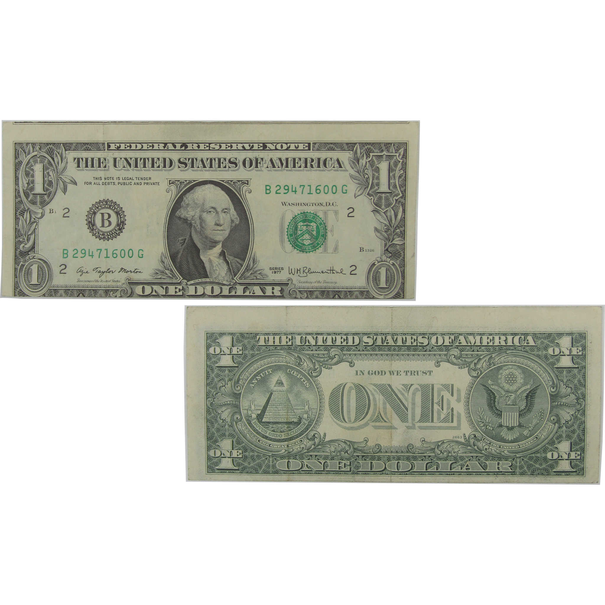 1977 $1 Small Size Federal Reserve Note VF Very Fine Faulty Alignment