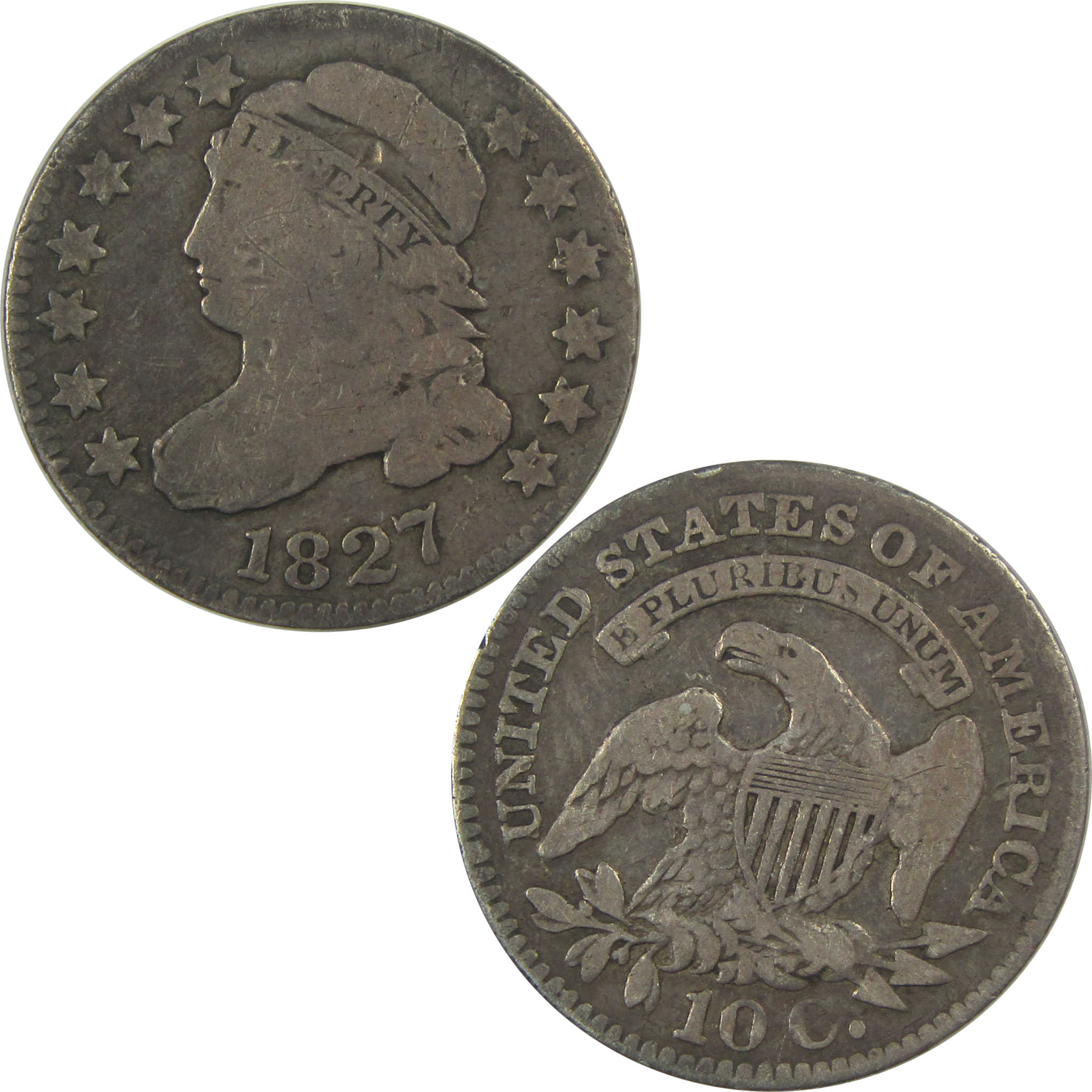 1827 Pointed Top Capped Bust Dime VG Very Good Silver SKU:I22028