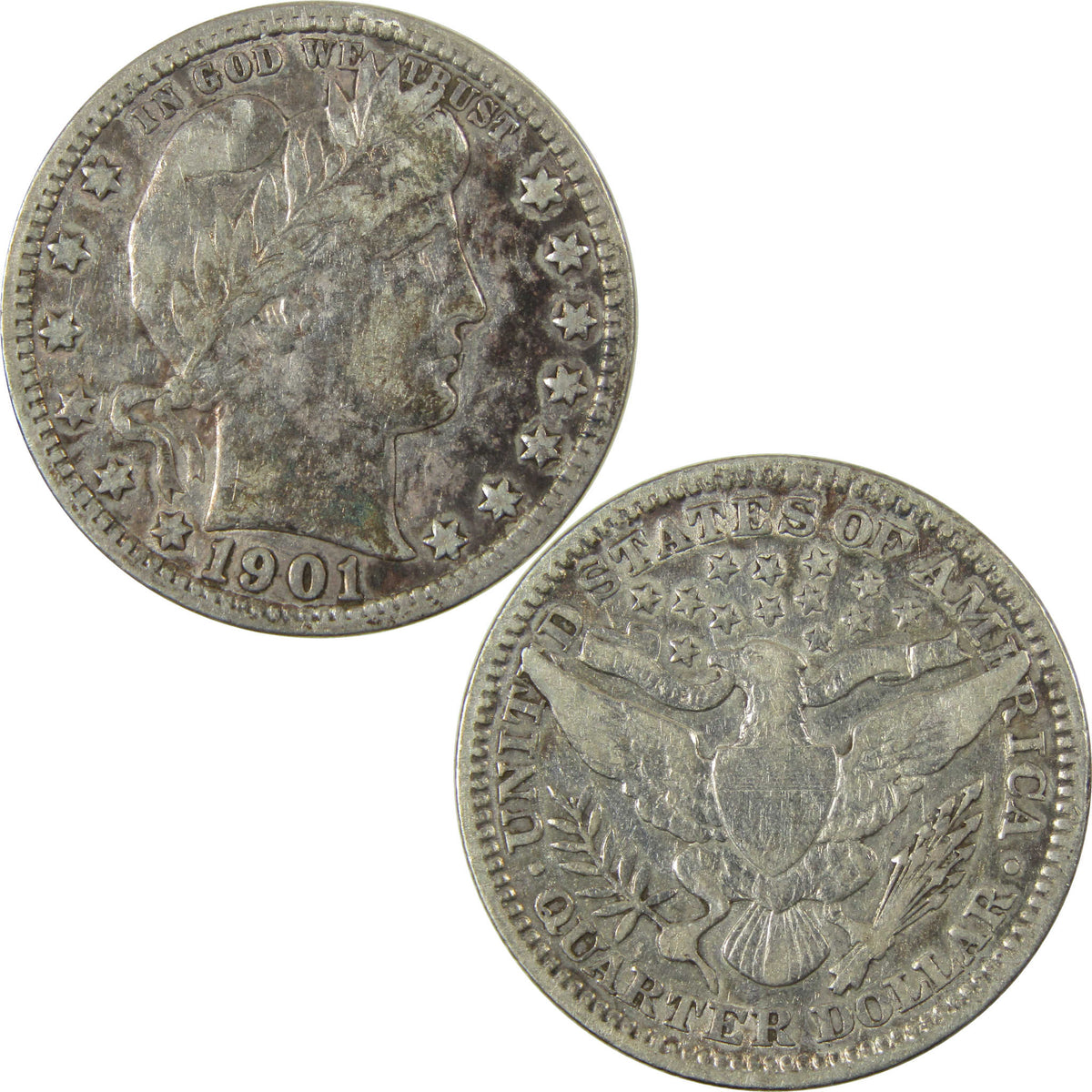 1901 Barber Silver Quarter XF EF Extremely Fine Details SKU:I28531