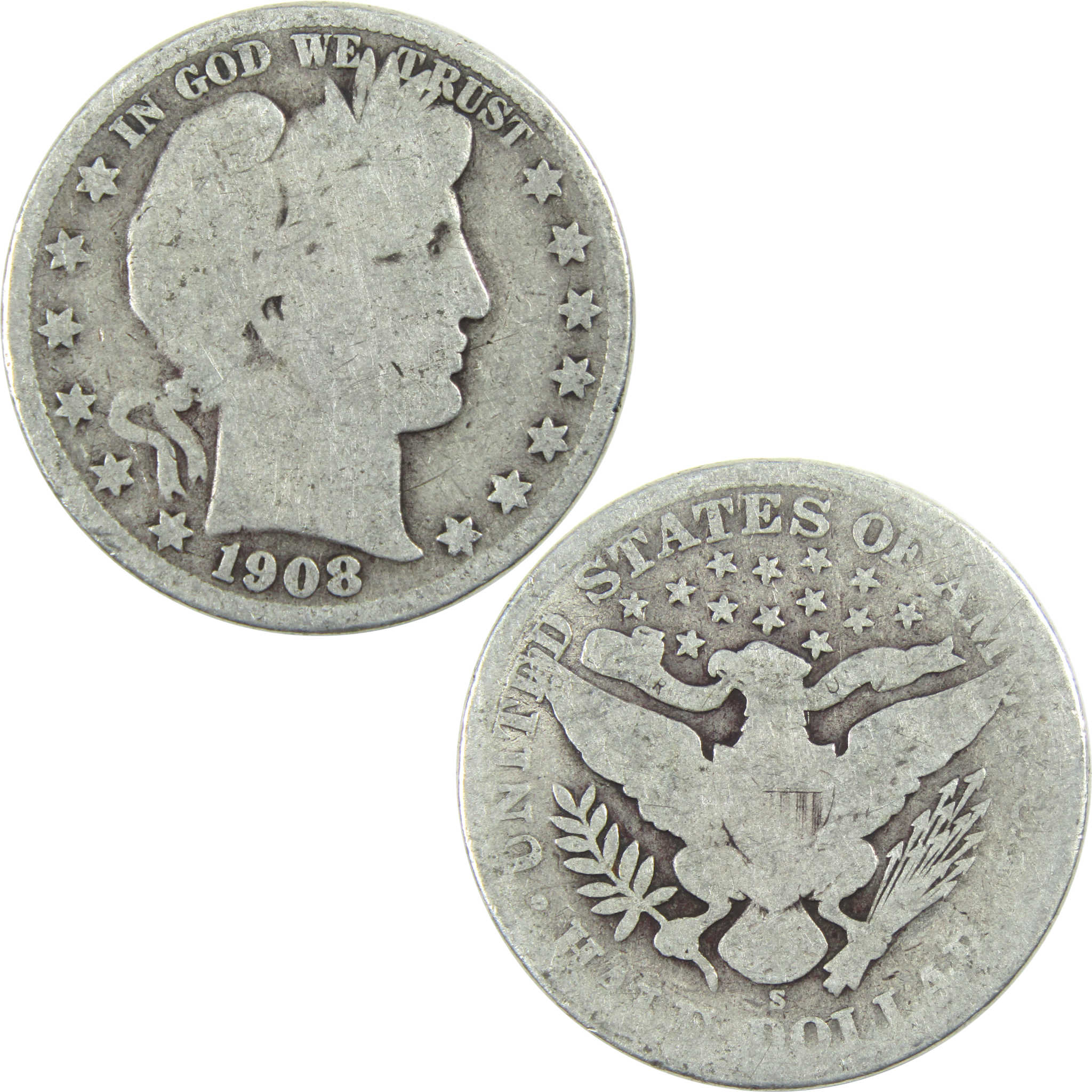 1908 S Barber Half Dollar AG About Good Silver 50c Coin SKU:I13305