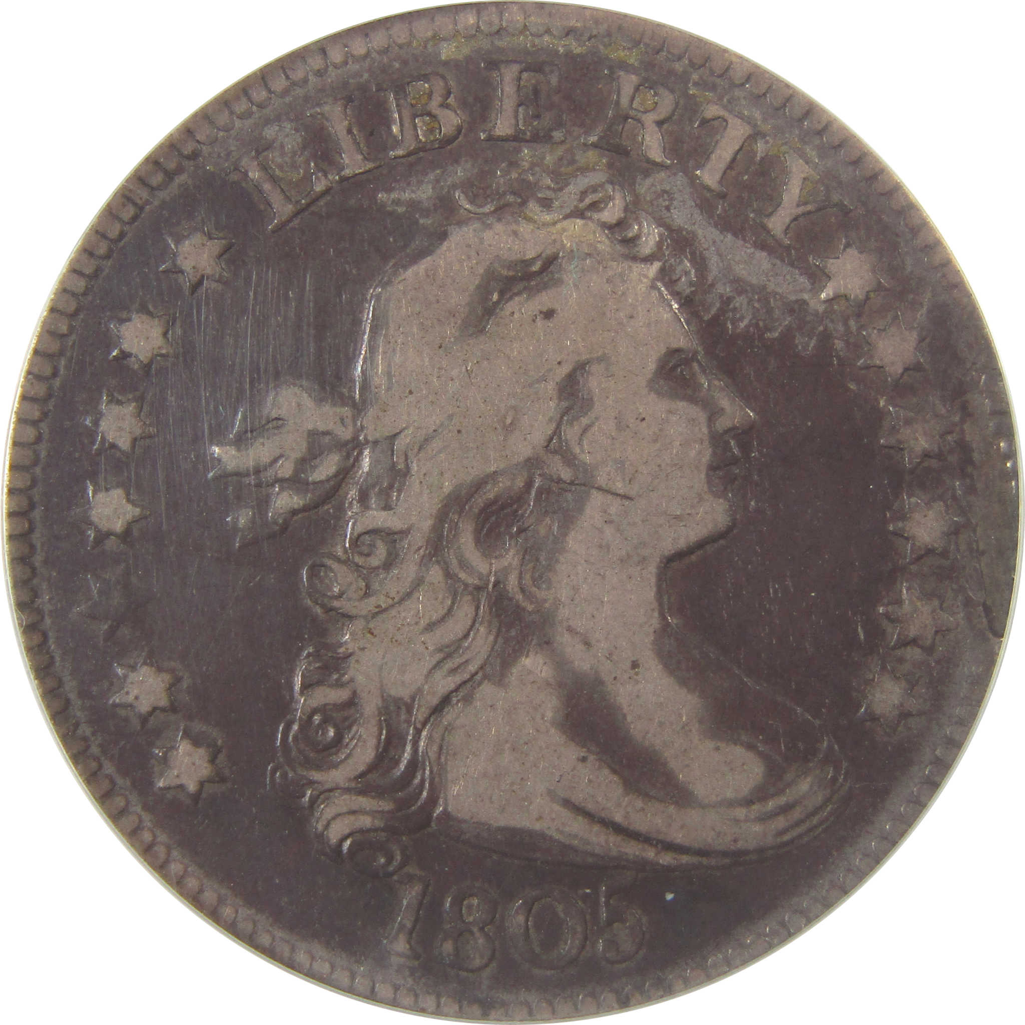 1805 Draped Bust Silver Quarter F 12 ANACS Obv Lamination SKU:I24408