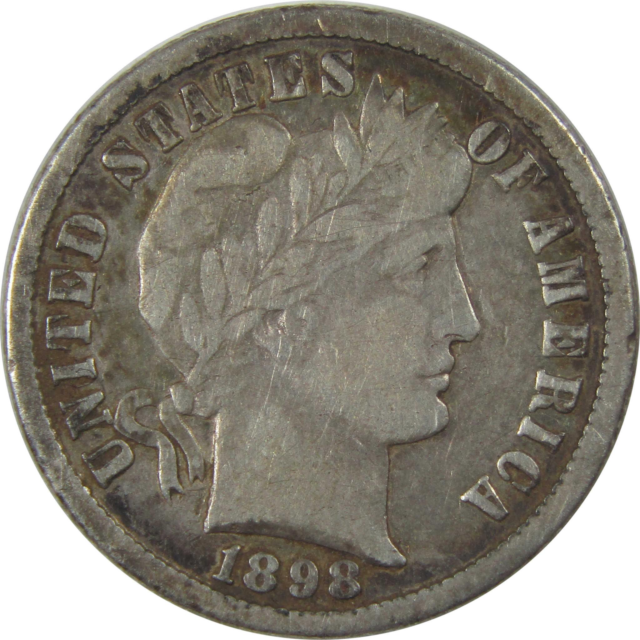 1898 O Barber Silver Dime F Fine 10c Coin Collectible SKU:I24039