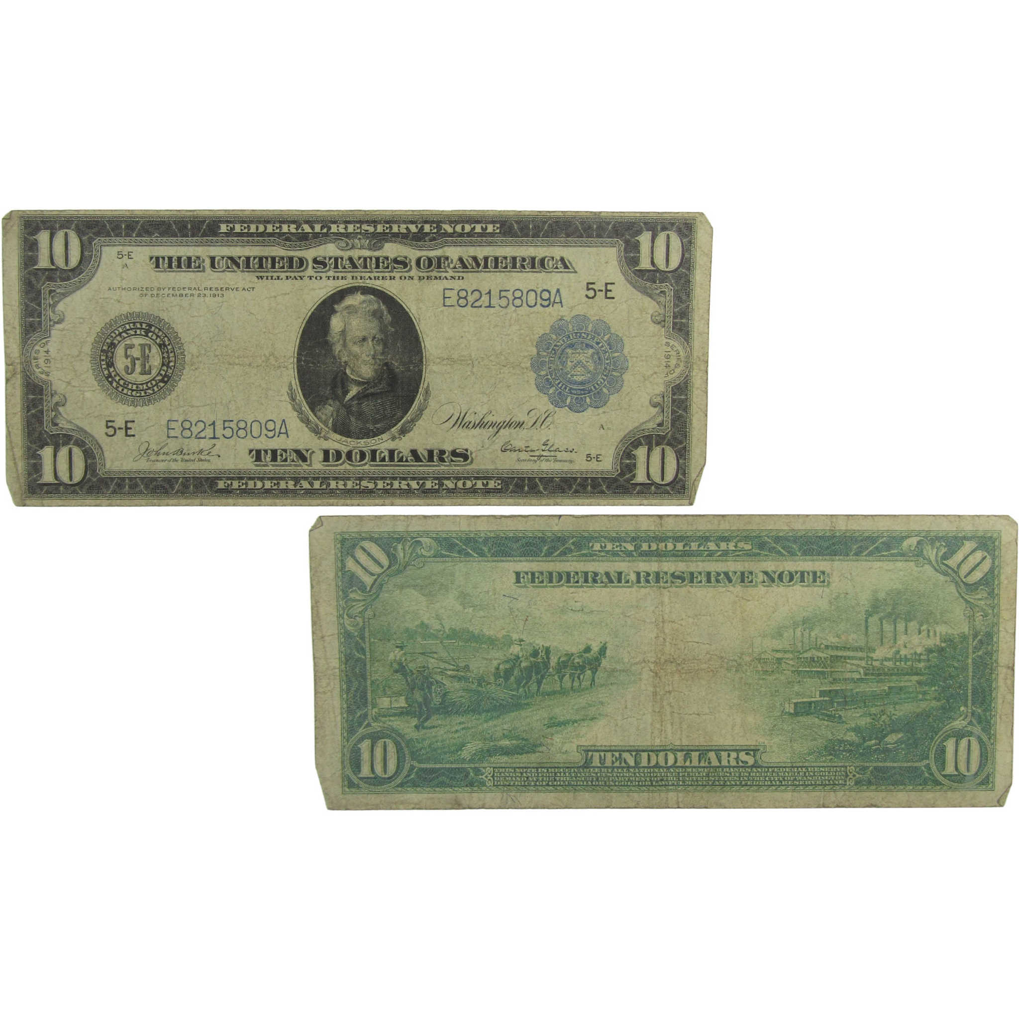 1914 $10 Large Size Federal Reserve Note Fr 921 VG Very Good Currency