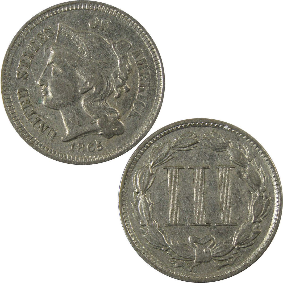 1865 Nickel Three Cent Piece XF EF Extremely Fine Details SKU:I28511