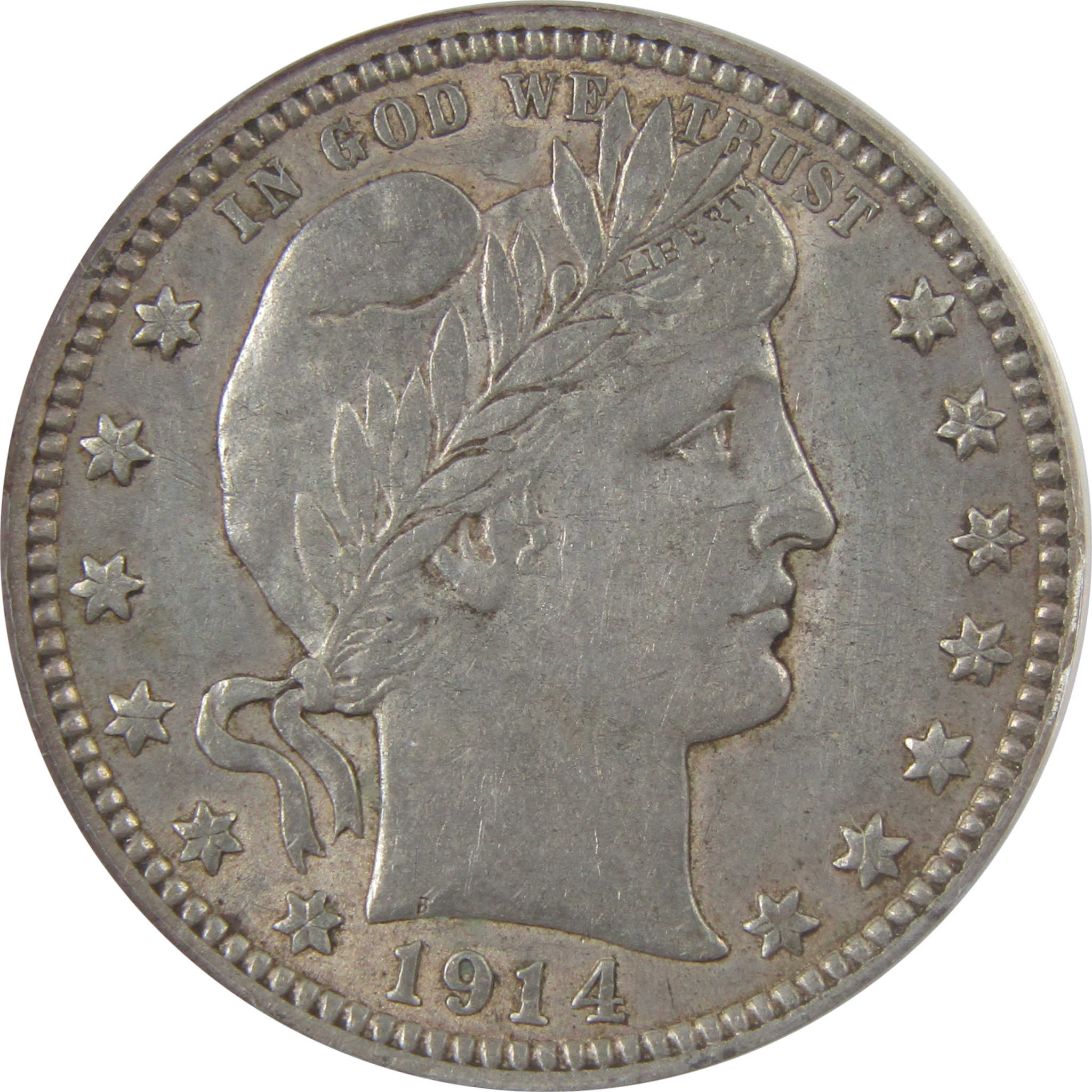 1914 Barber Silver Quarter AU 53 Details ANACS 25c Coin SKU:I24429