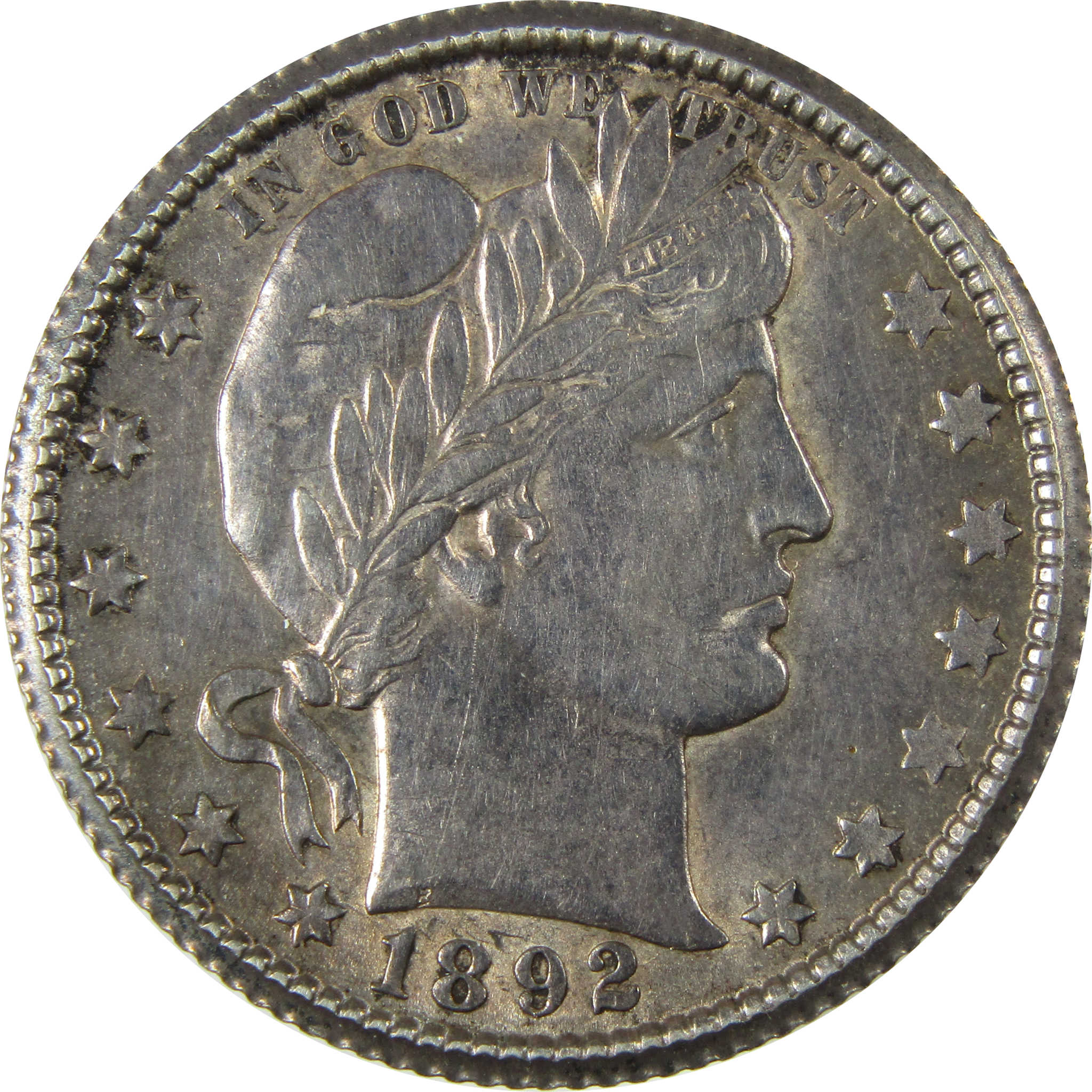 1892 O Barber Silver Quarter AU About Uncirculated 25c Coin SKU:CP892