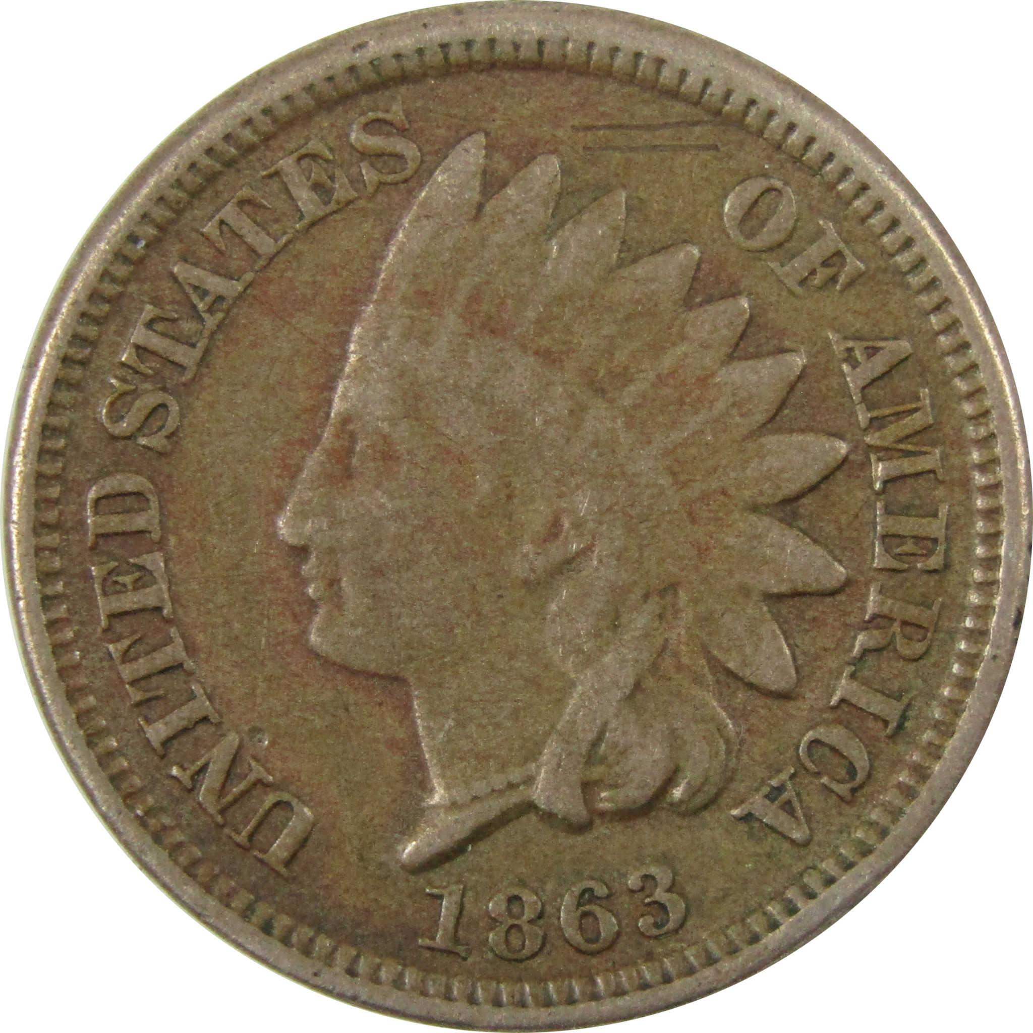 1863 Indian Head Cent VG Very Good Penny 1c Coin SKU:CP1132
