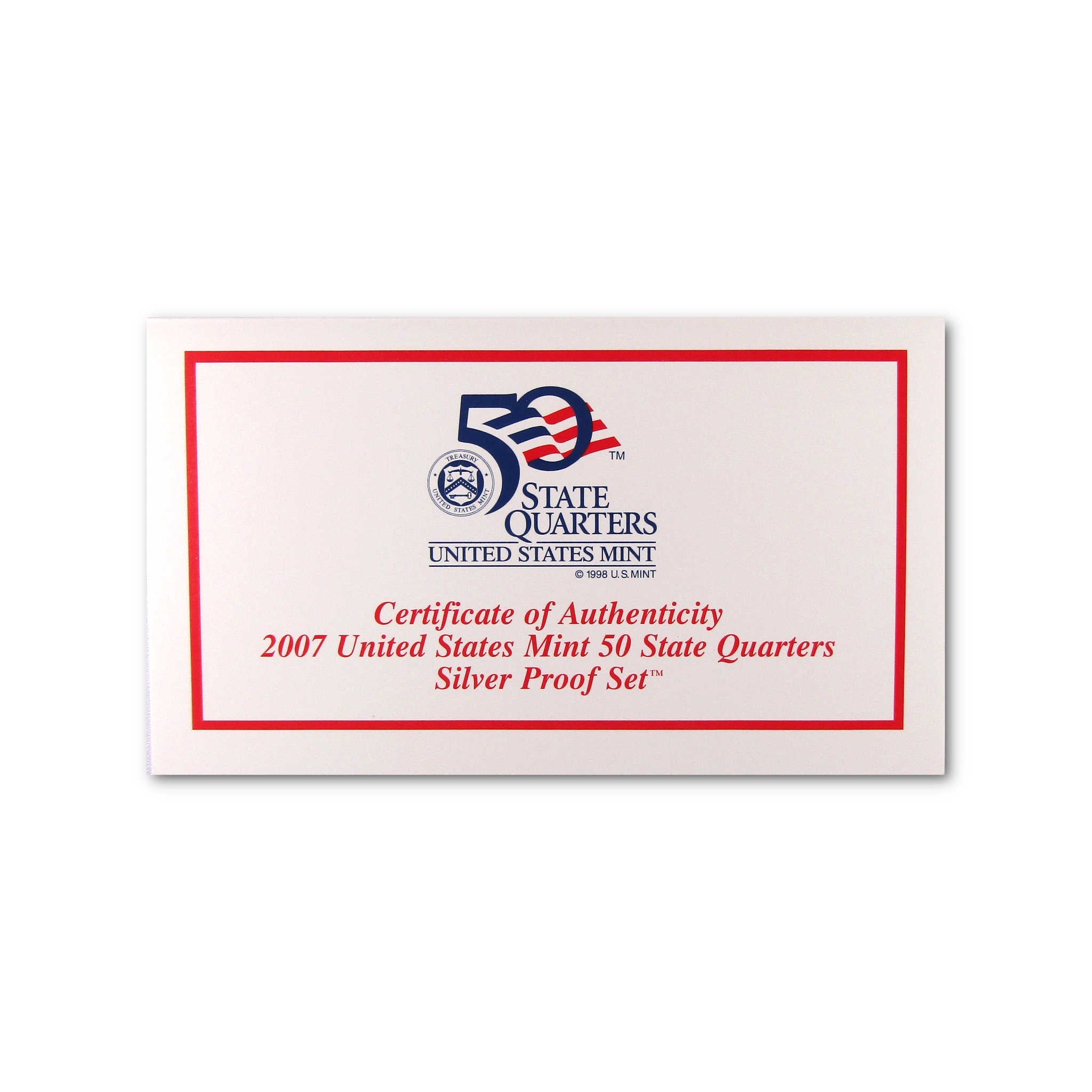 2007 State Quarter Silver Proof Set U.S. Mint Packaging OGP COA