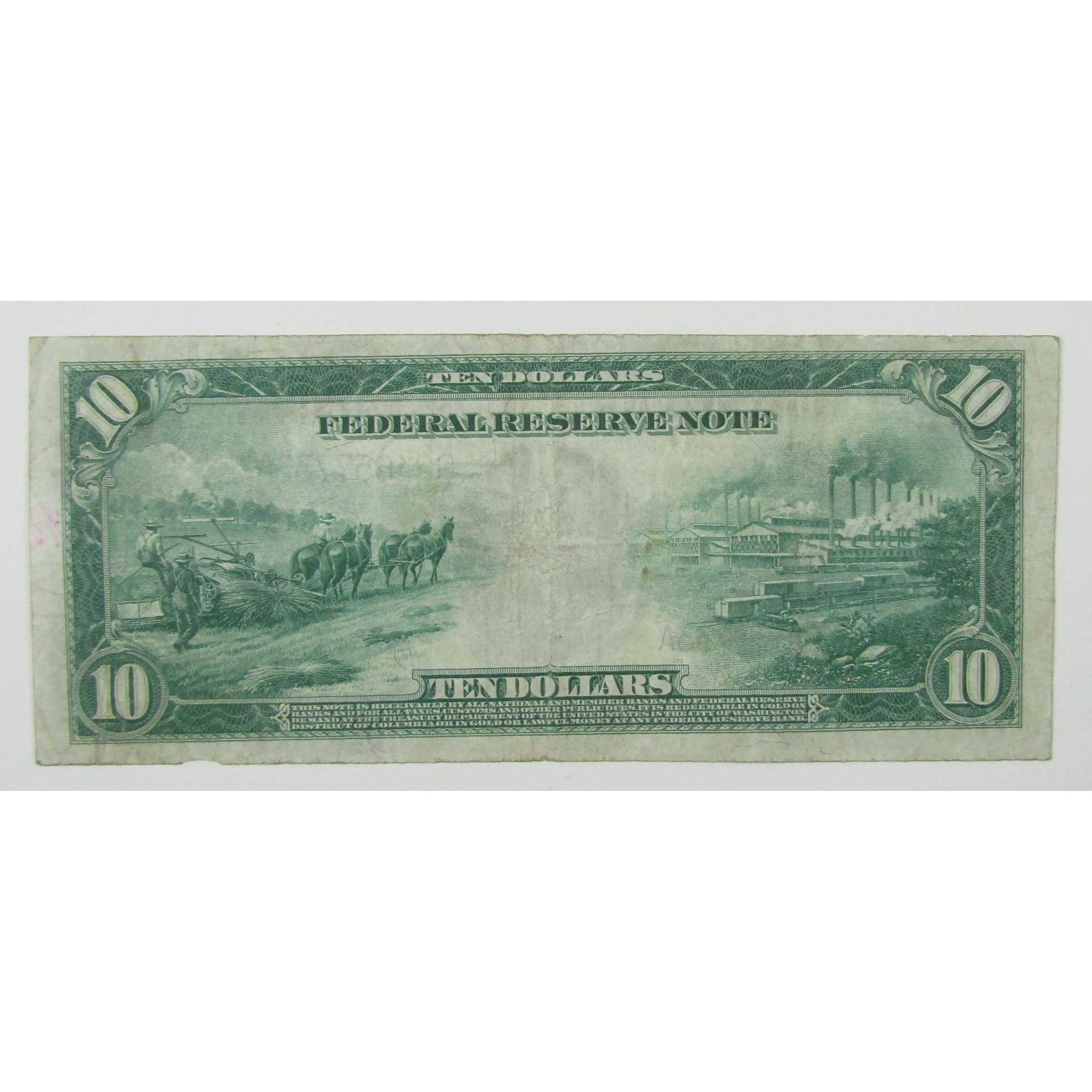 1914 $10 Federal Reserve Note Chicago IL F Fine Details SKU:I28458