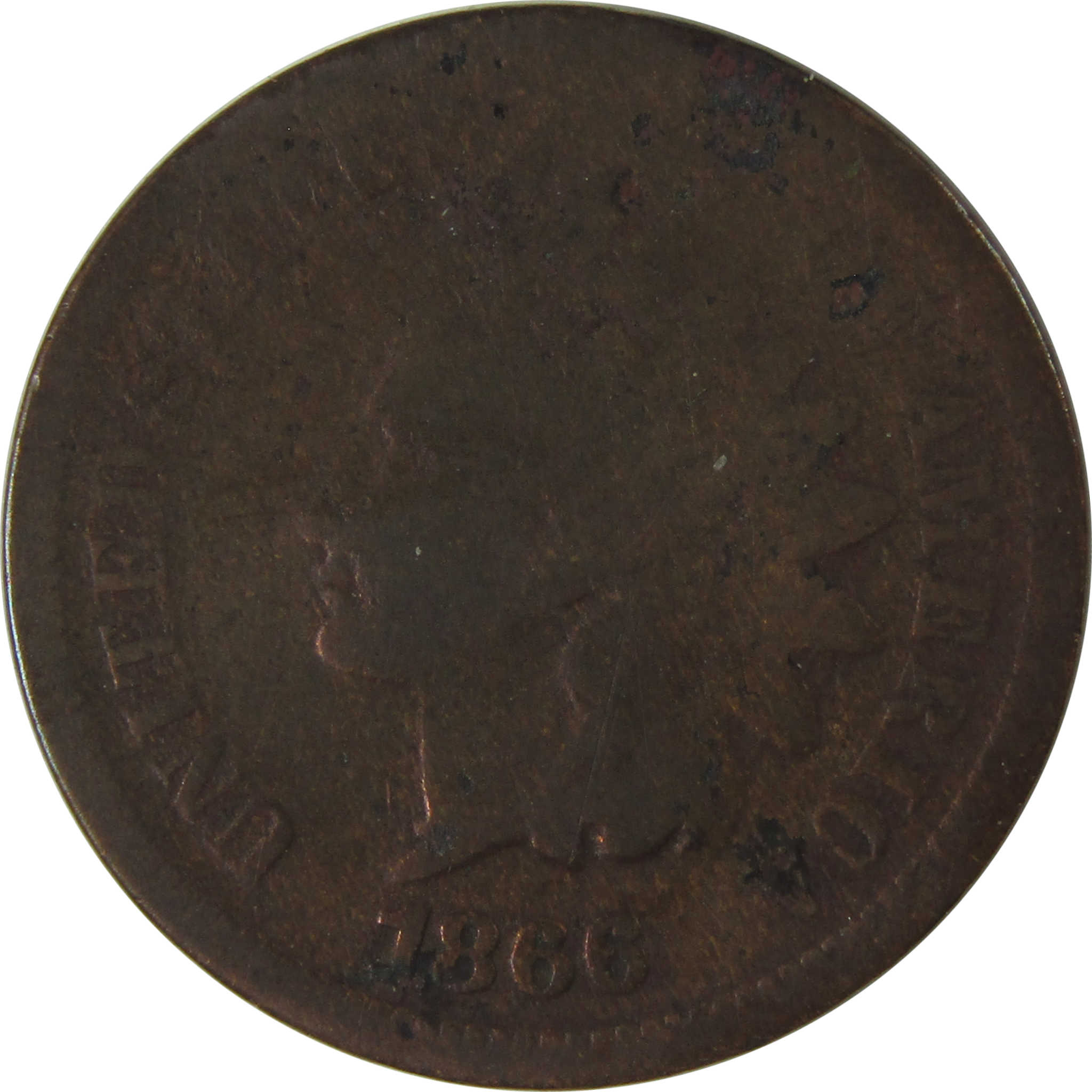 1866 Indian Head Cent AG About Good Details Penny 1c Coin SKU:I22736