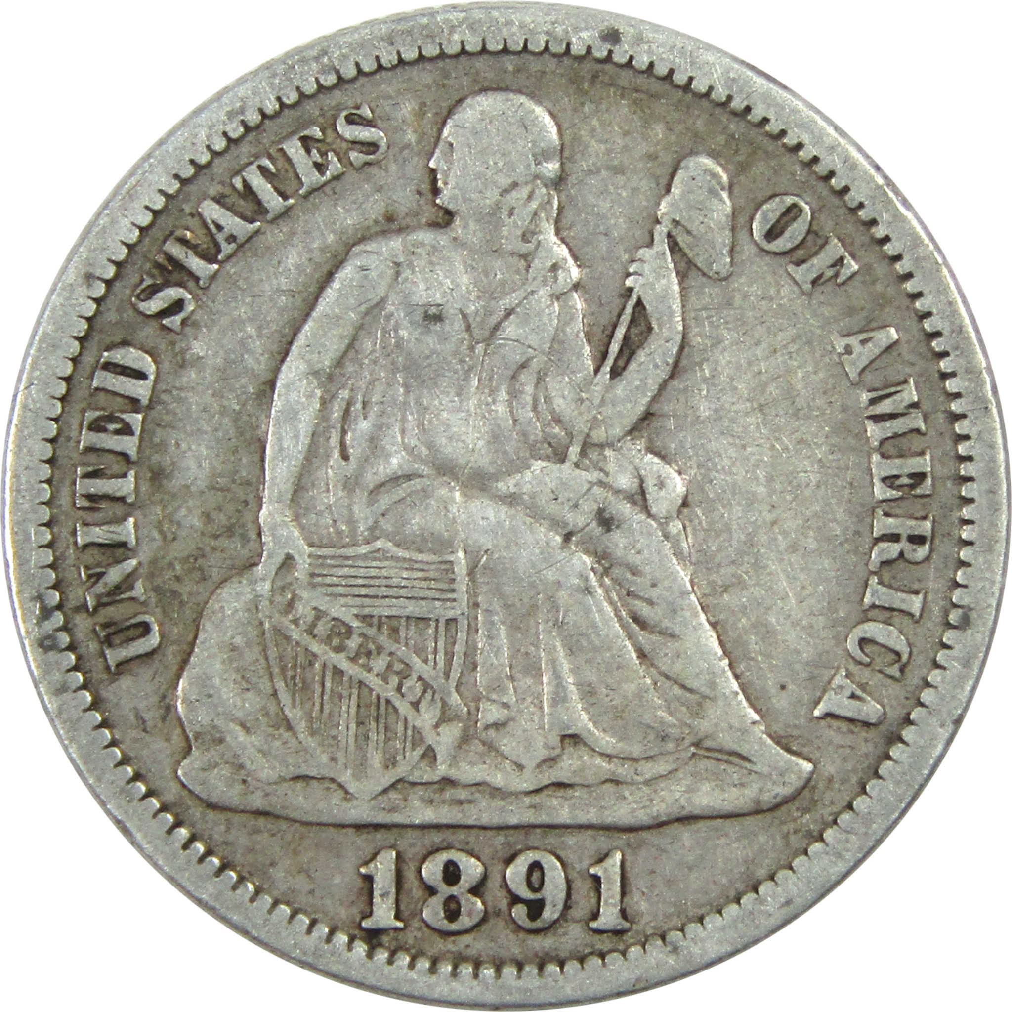 1891 Seated Liberty Dime VF Very Fine Silver 10c Coin SKU:I13414