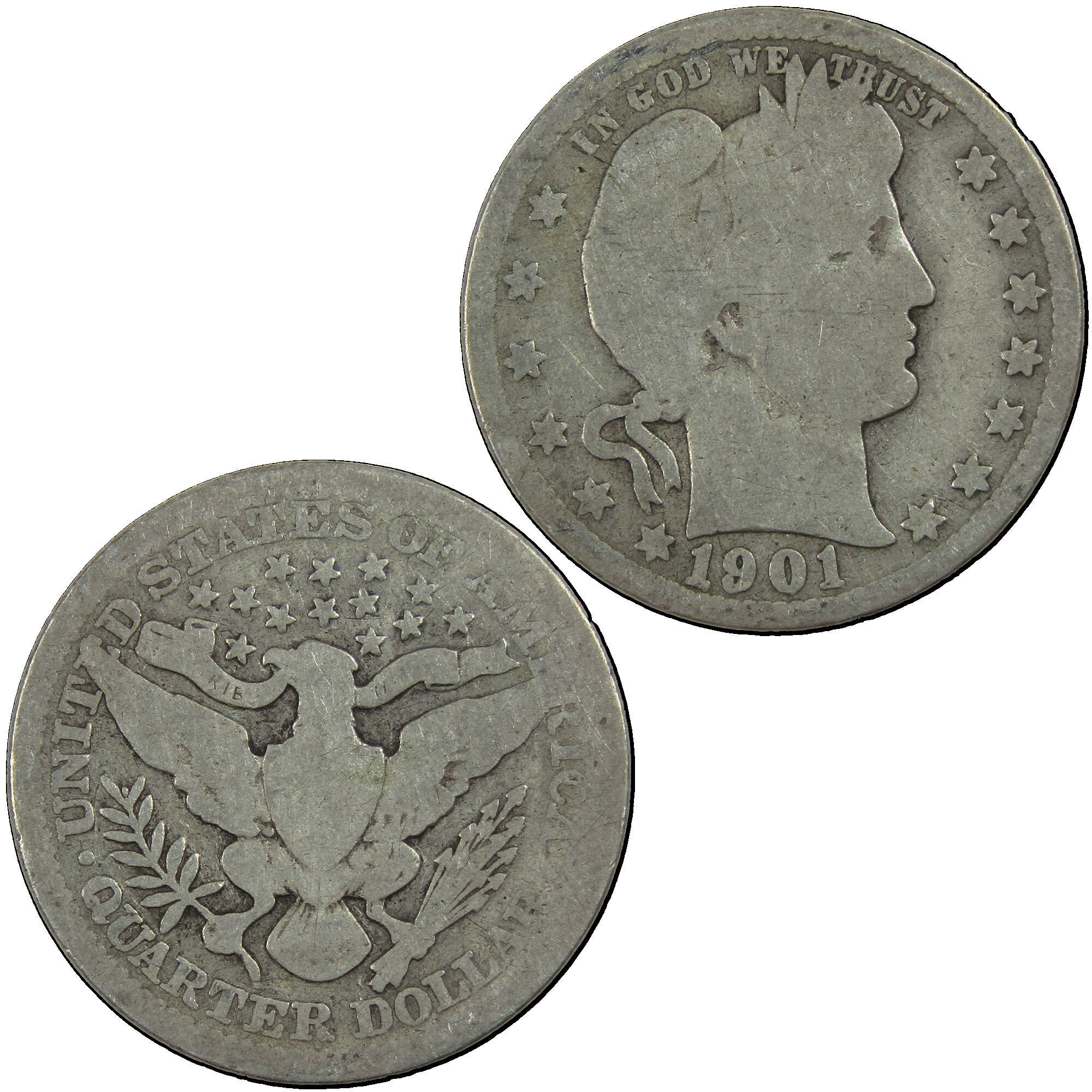 1901 Barber Quarter AG About Good Silver 25c Coin SKU:I12690