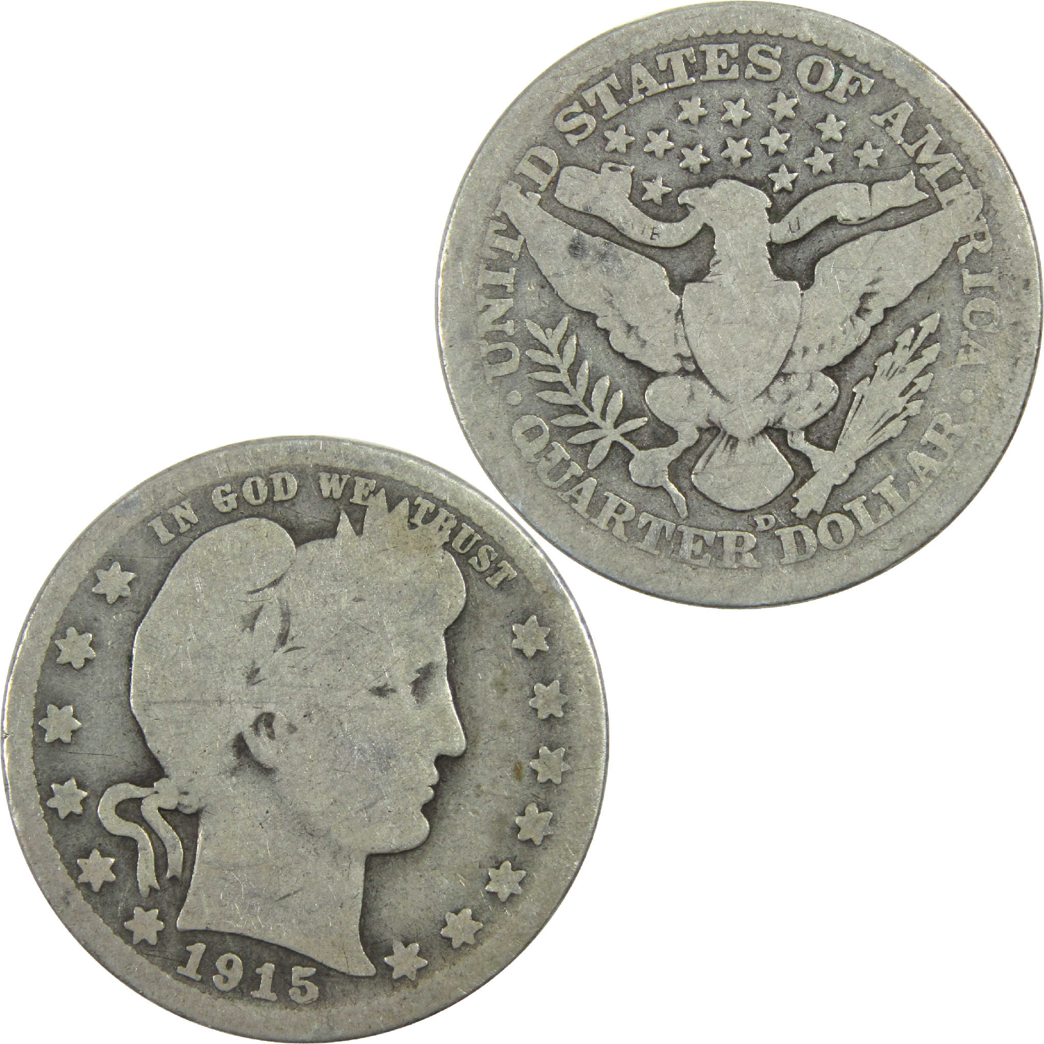 1915 D Barber Quarter G Good Silver 25c Coin SKU:I13166