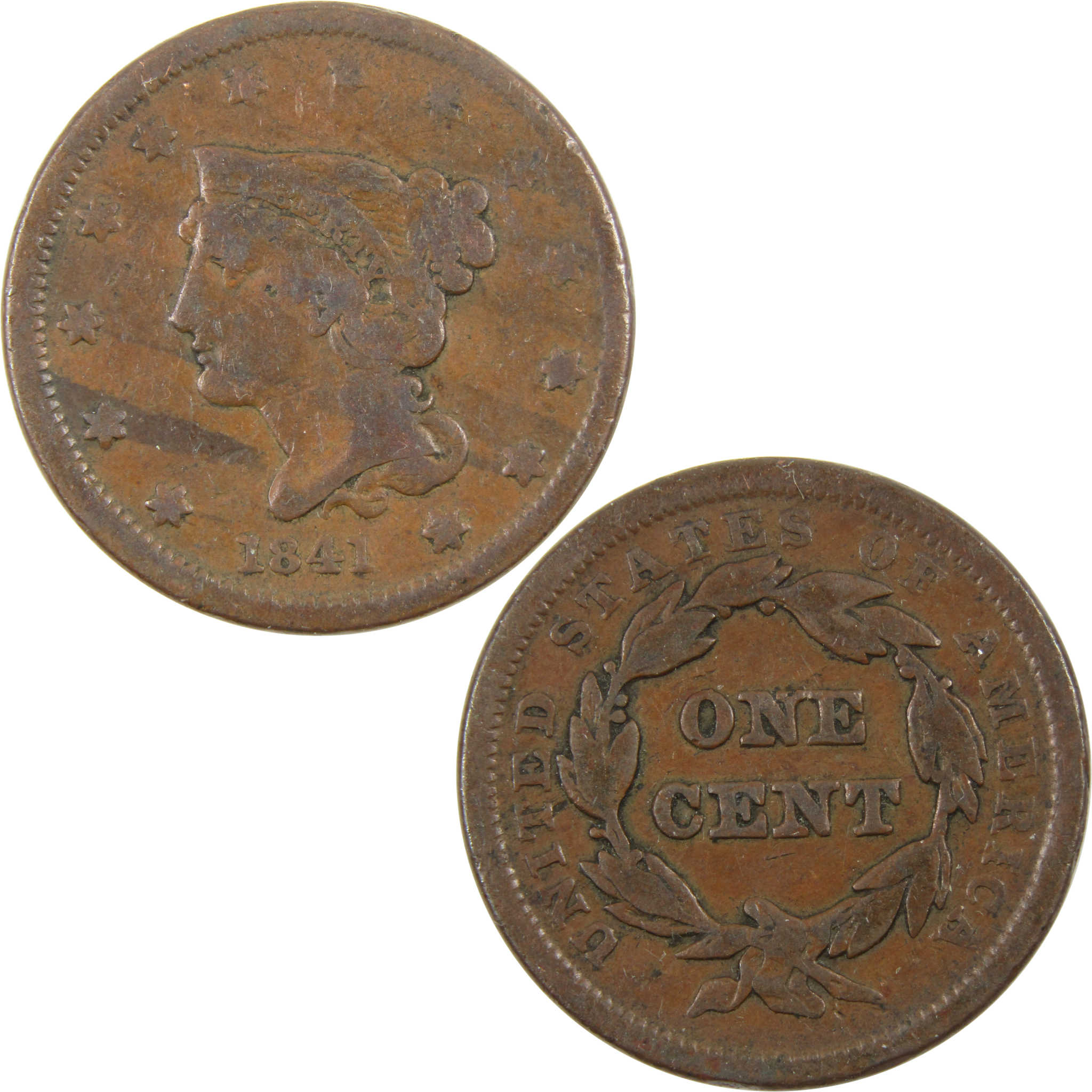 1841 Braided Hair Large Cent G Good Copper Penny 1c Coin SKU:I9322