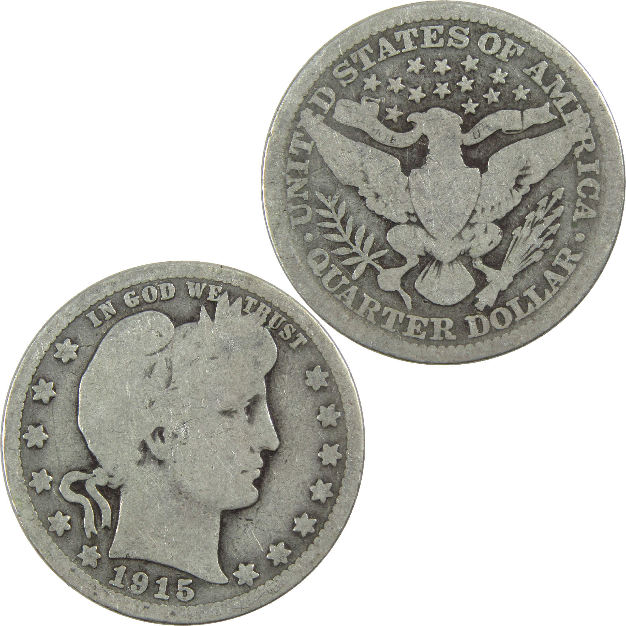 1915 Barber Quarter G Good Silver 25c Coin SKU:I13162