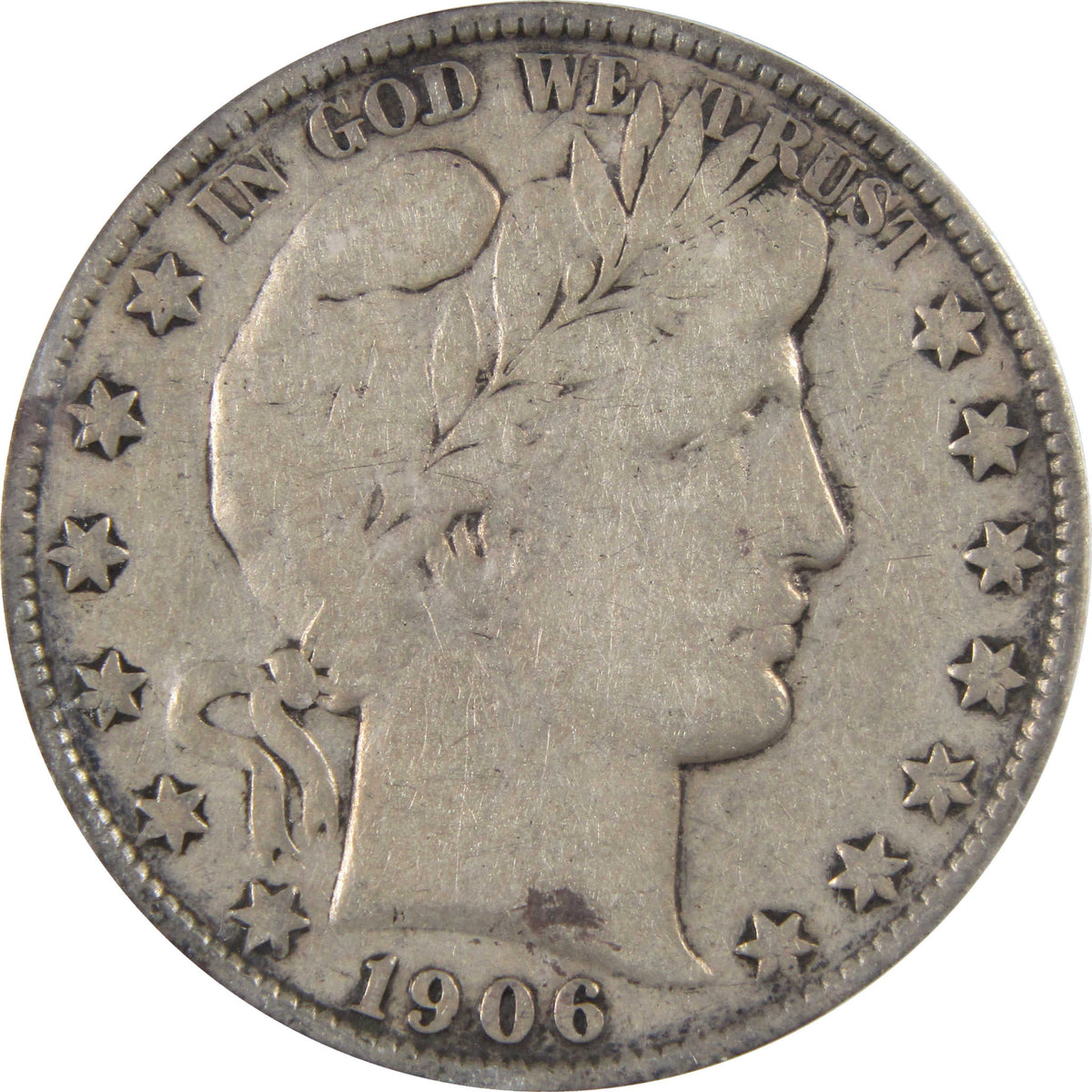 1906 S Barber Silver Half Dollar VG 10 ICG 50c Coin SKU:I29130