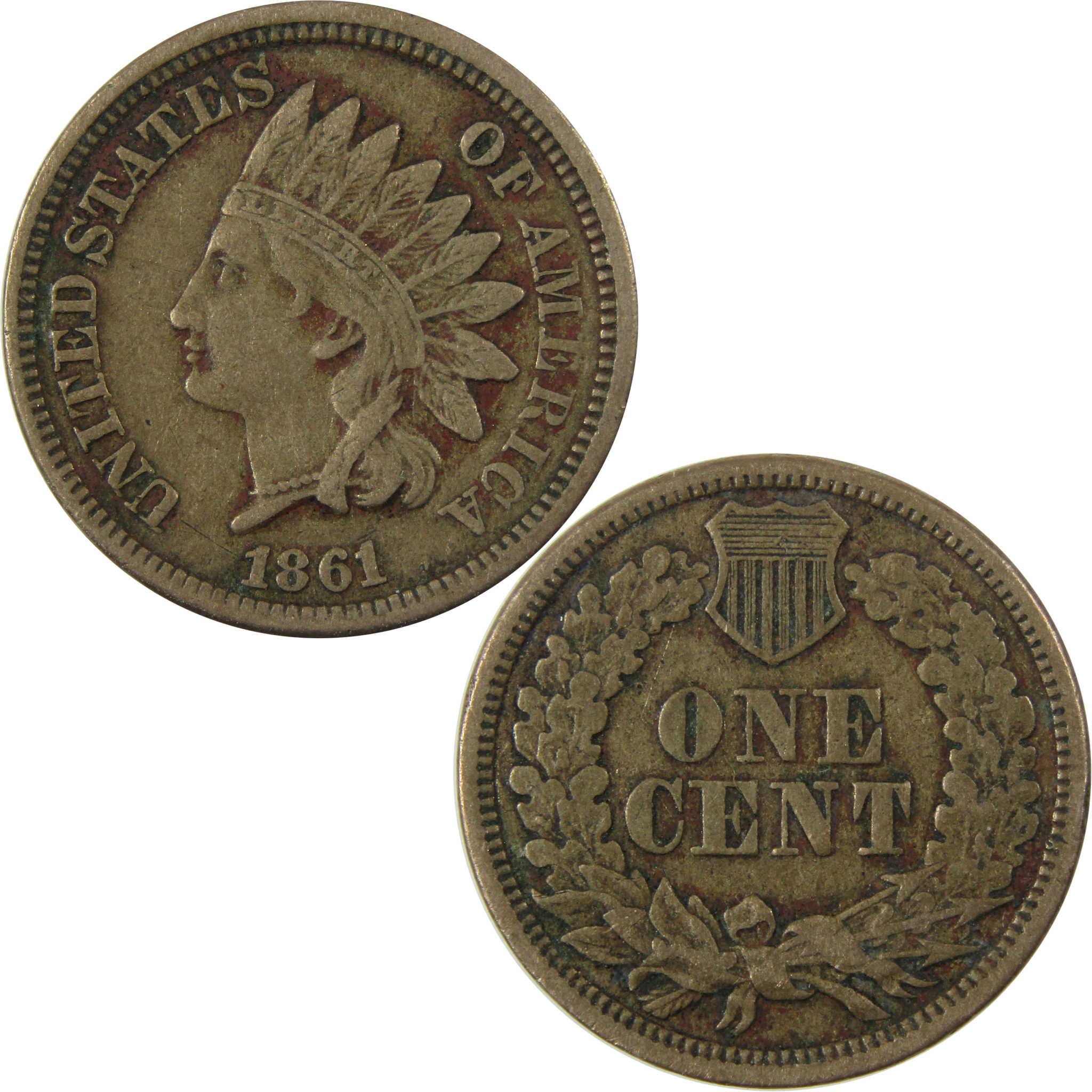 1861 Indian Head Cent VF Very Fine Penny 1c Coin SKU:CP1282
