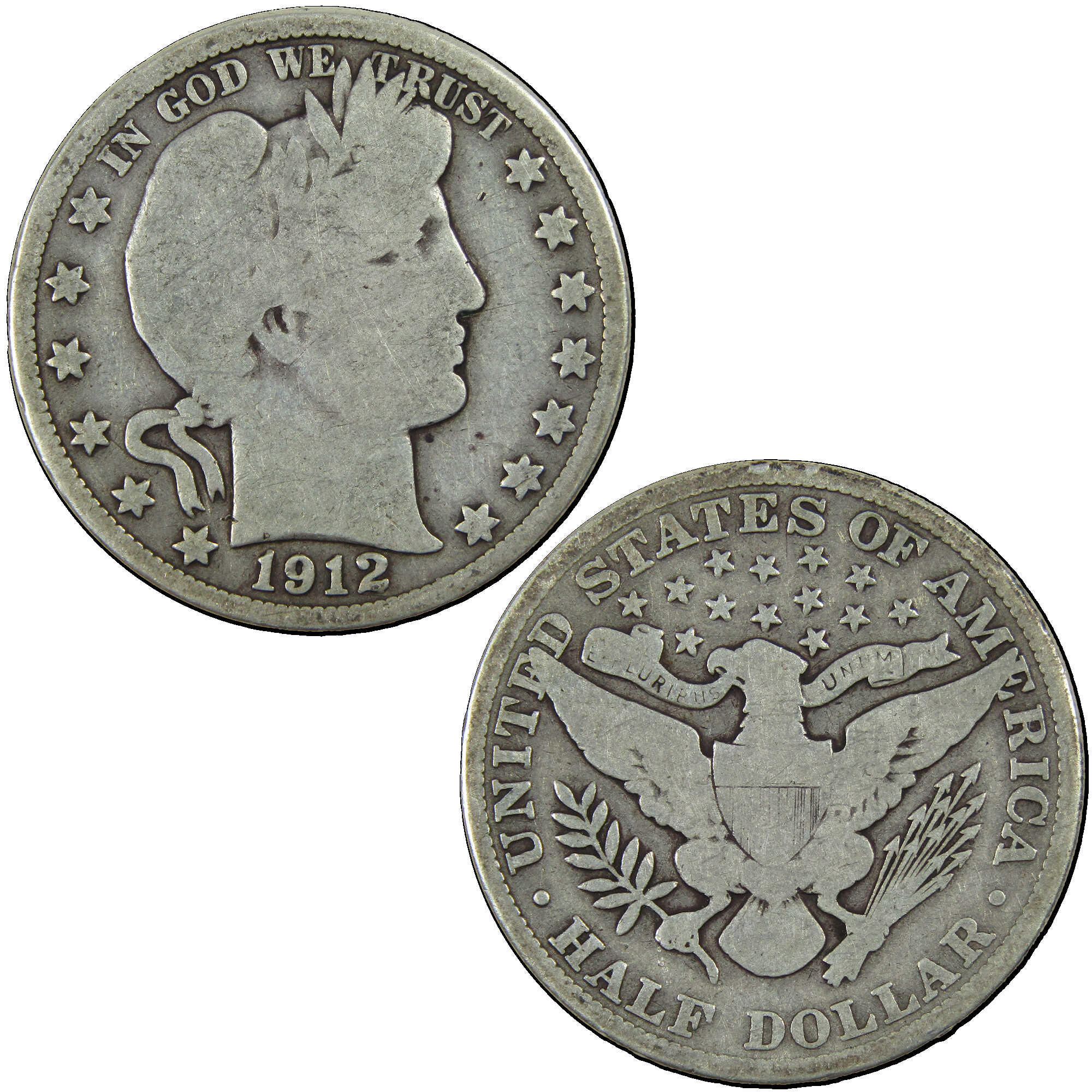 1912 Barber Half Dollar G Good Silver 50c Coin SKU:I12767