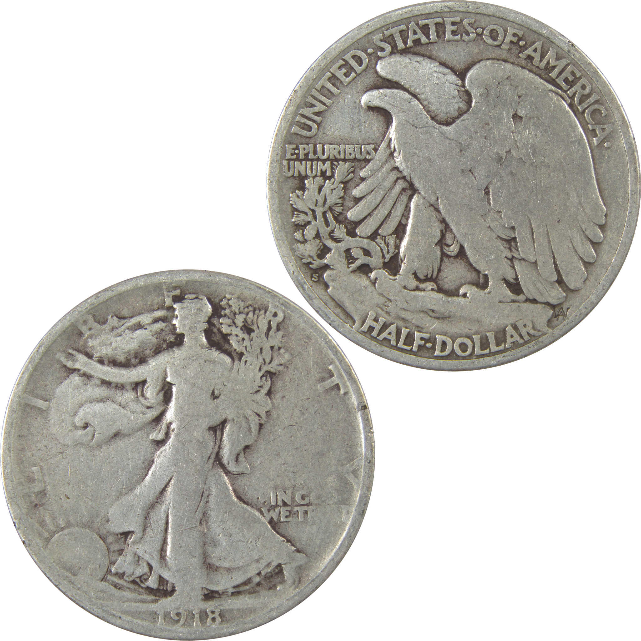 1918 S Liberty Walking Silver Half Dollar VG Very Good Coin SKU:I24157