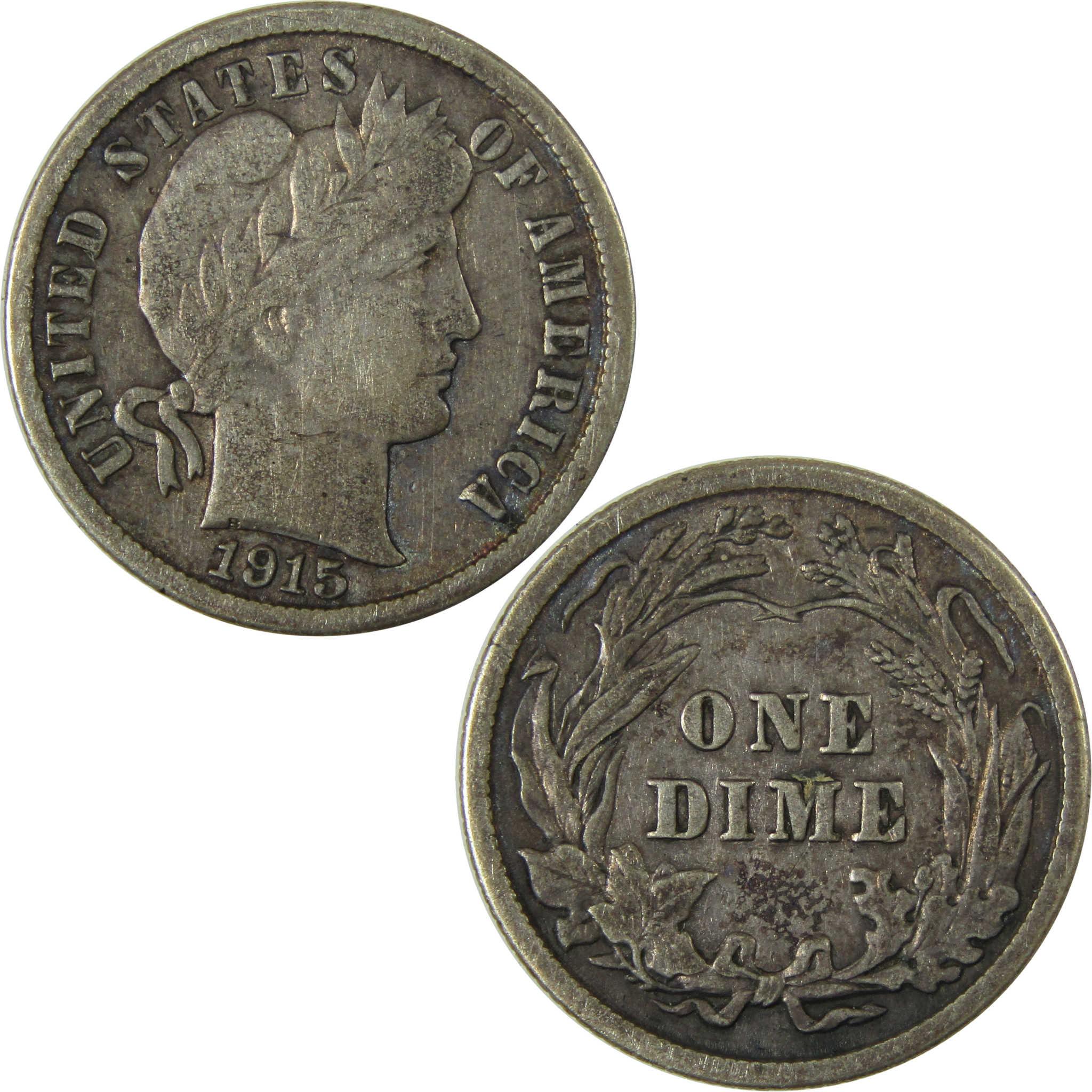 1915 Barber Silver Dime F Fine Details 10c Coin Collectible SKU:CP969