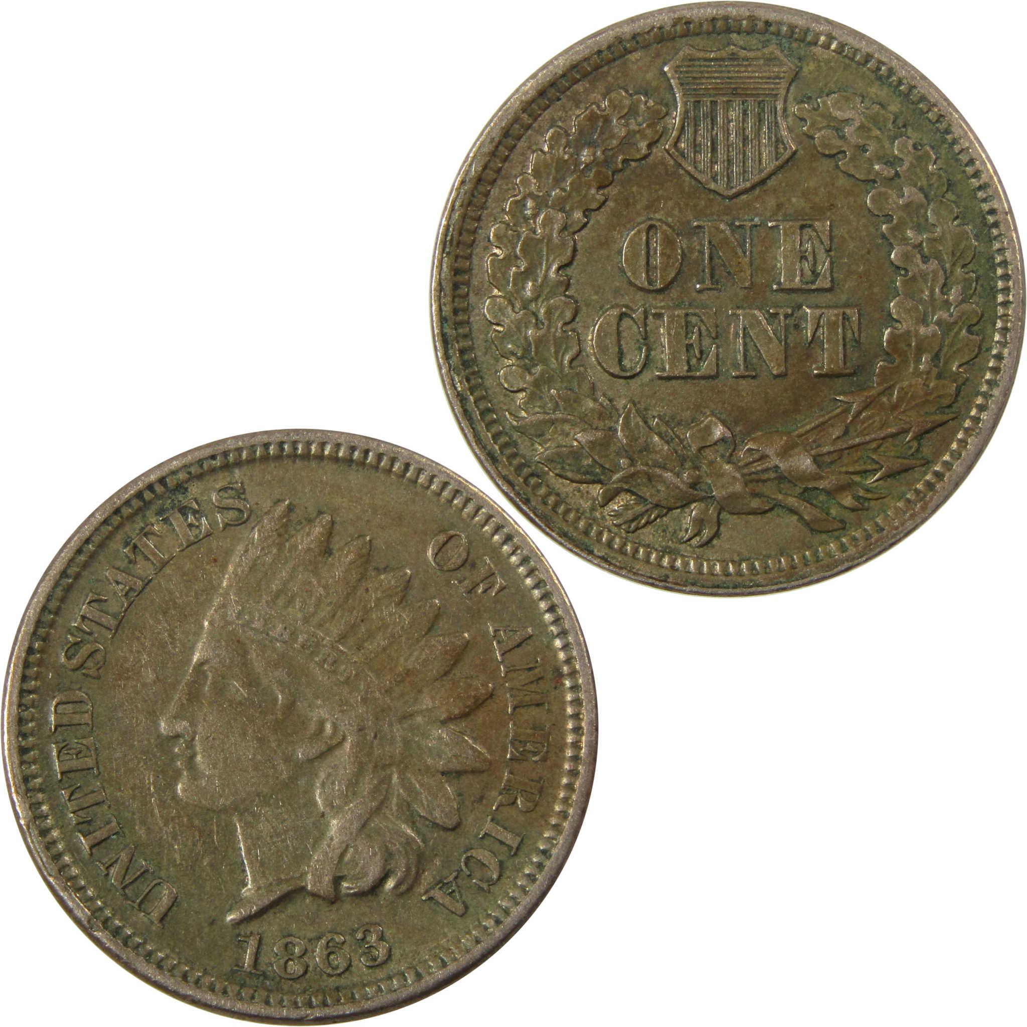 1863 Indian Head Cent XF EF Extremely Fine Penny 1c Coin SKU:CP1290