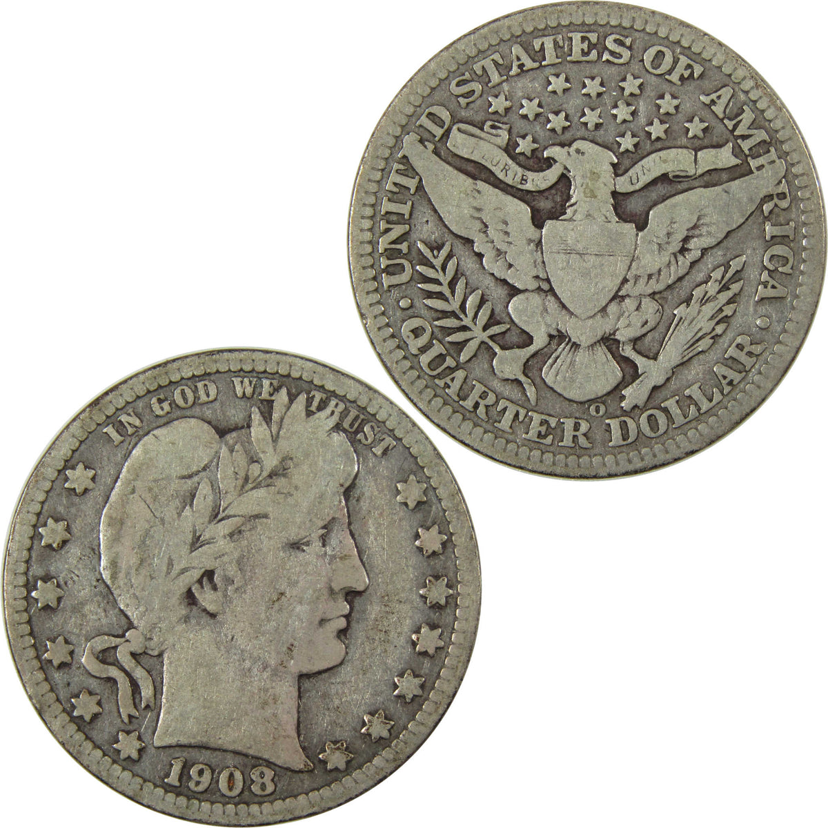 1908 O Barber Silver Quarter VG Very Good 25c Coin SKU:I28517