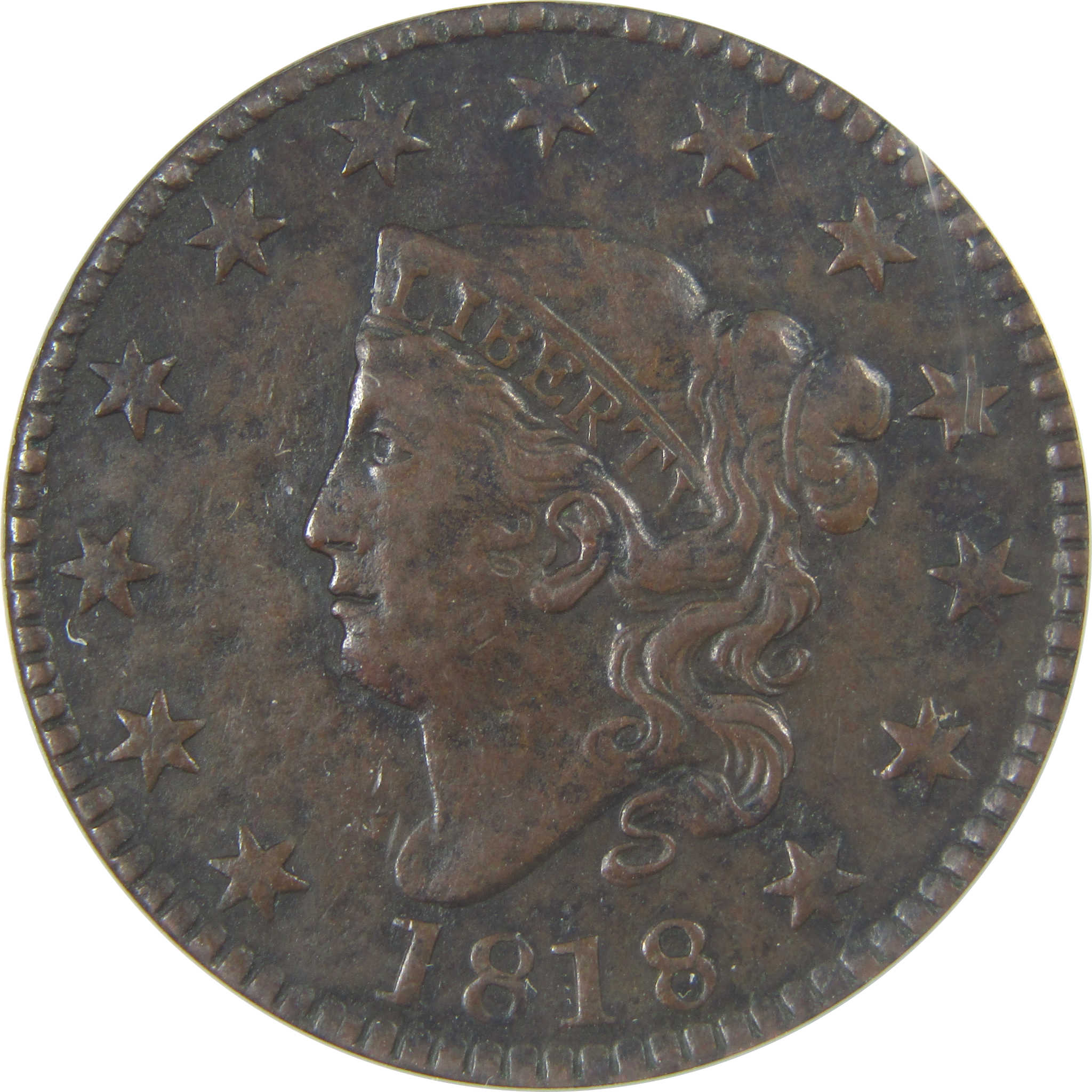1818 N-7 Coronet Head Large Cent VF 30 Details ANACS SKU:CPC1199