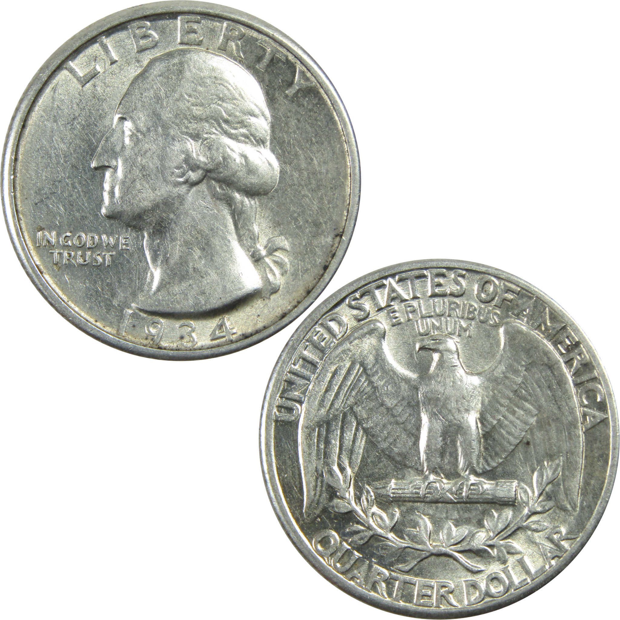1934 Medium Motto Washington Quarter AU Silver 25c Coin SKU:I13518