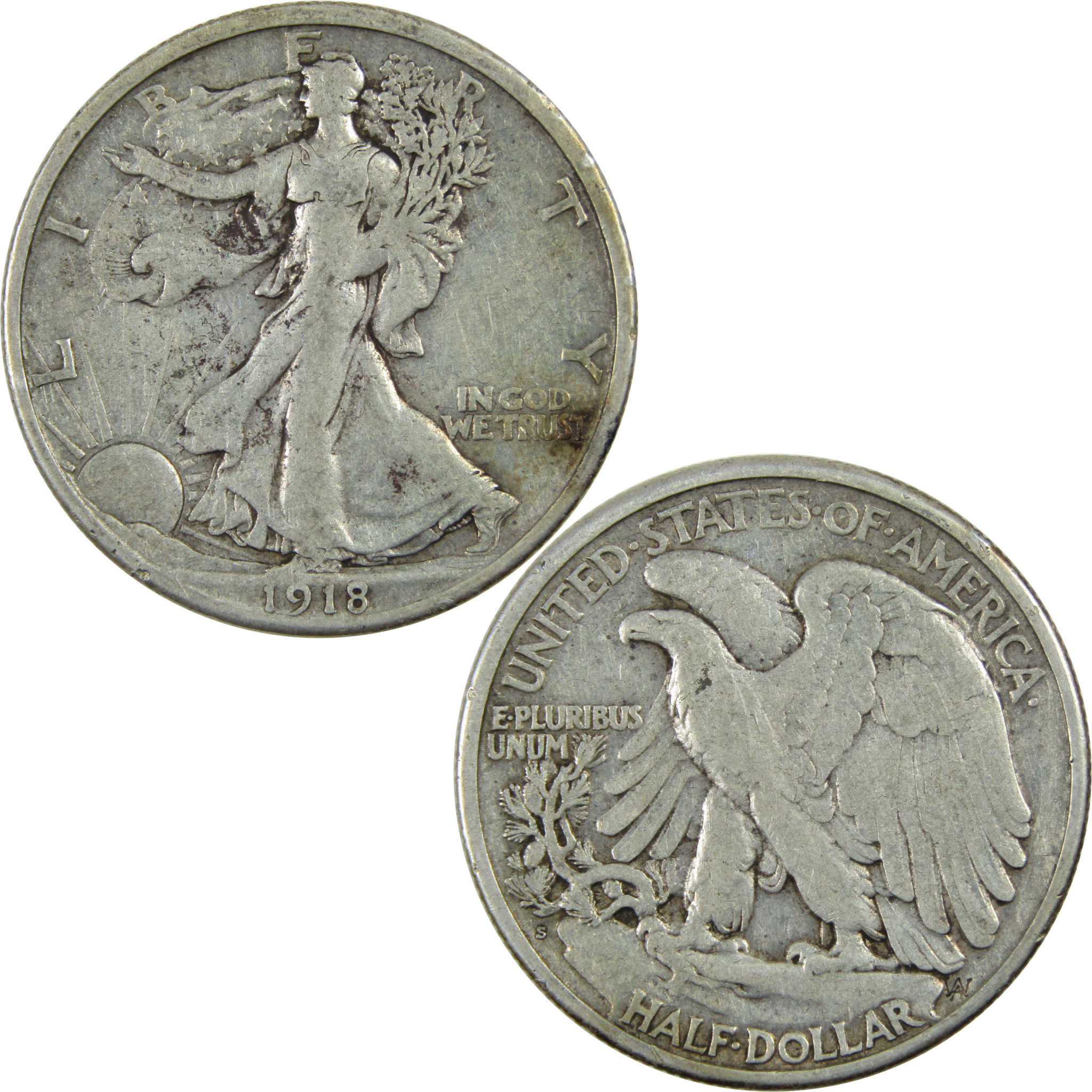 1918 S Liberty Walking Half Dollar VF Very Fine Silver SKU:I13052