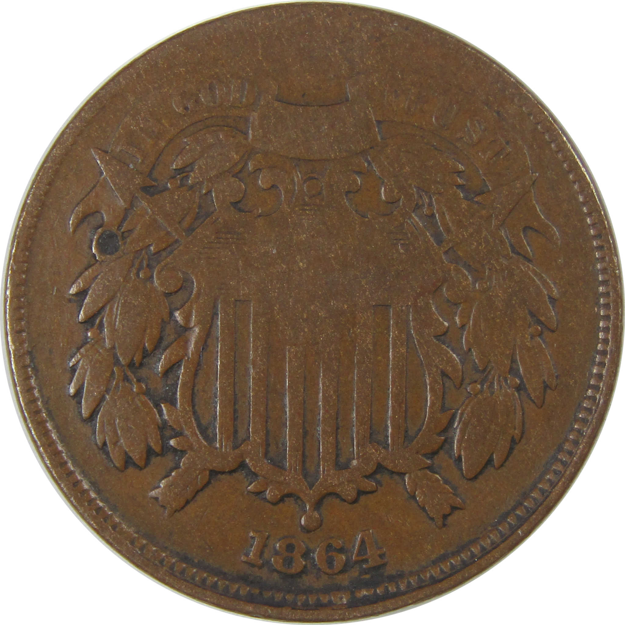 1864 Large Motto Two Cent Piece G Good 2c Coin SKU:CP12